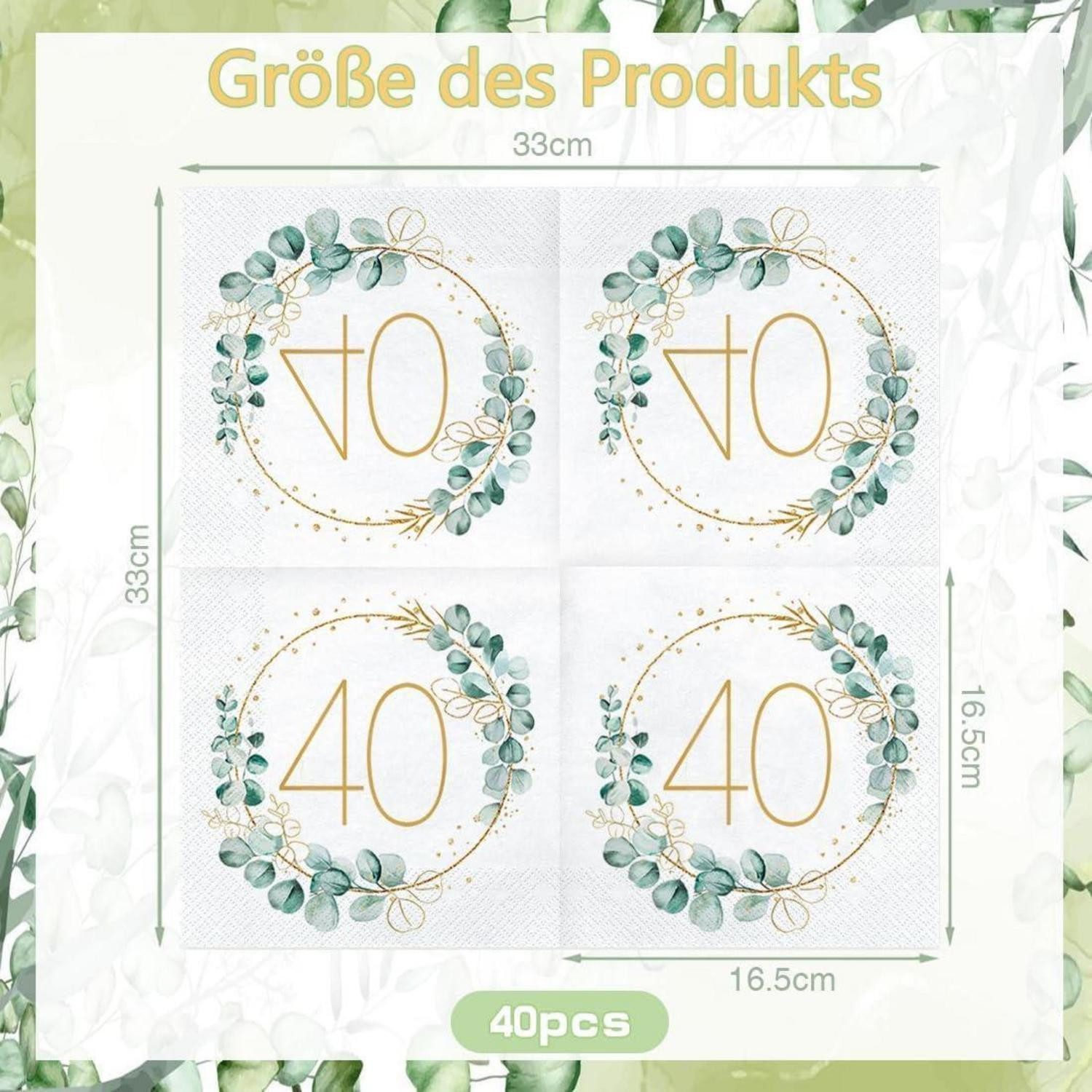 LuxusKollektion Papierserviette Servietten 40 Stück Eukalyptus Gold Grün 40. Geburtstag Servietten