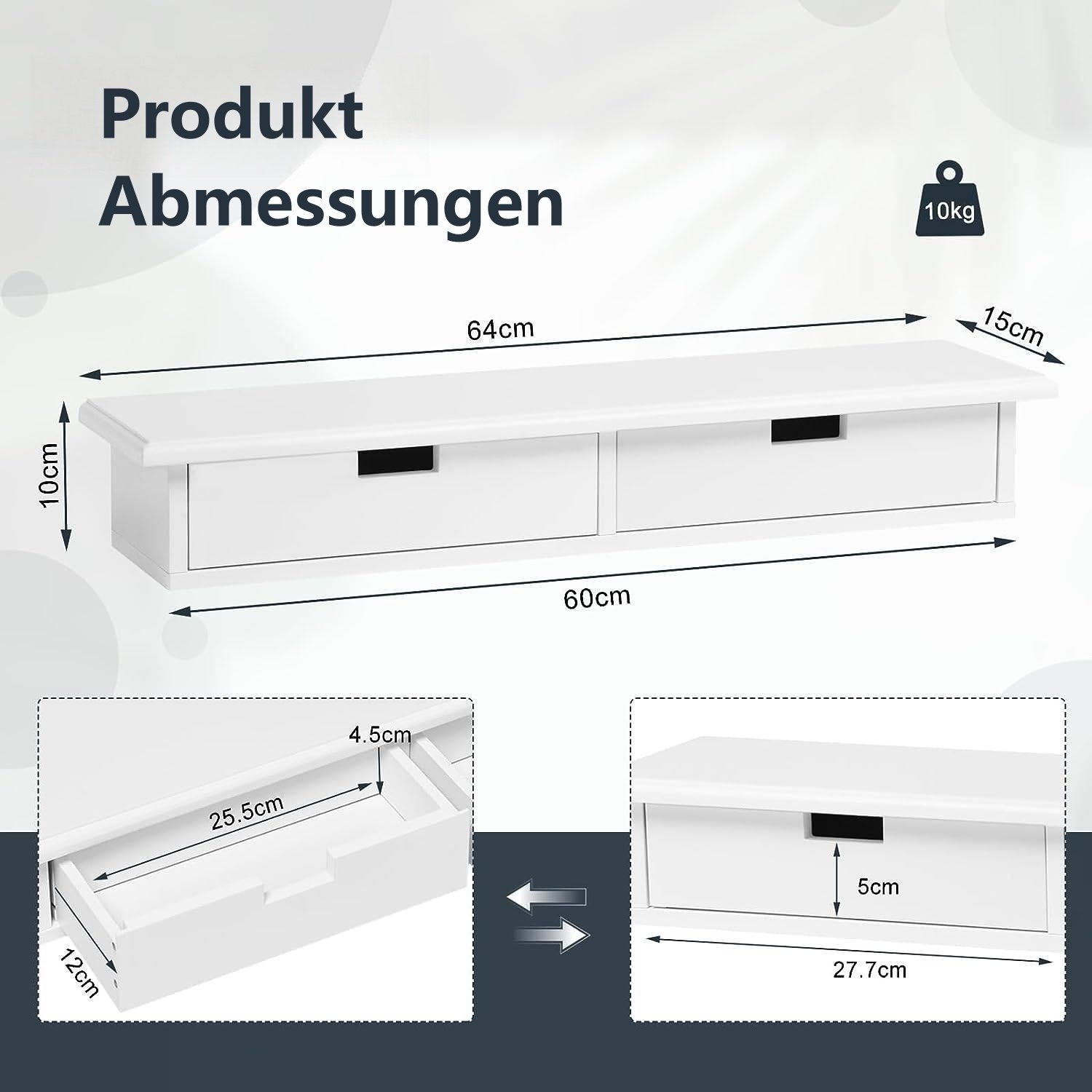 Woltu Wandregal, 1-tlg., mit 2 Schubladen, bis 15 kg belastbar