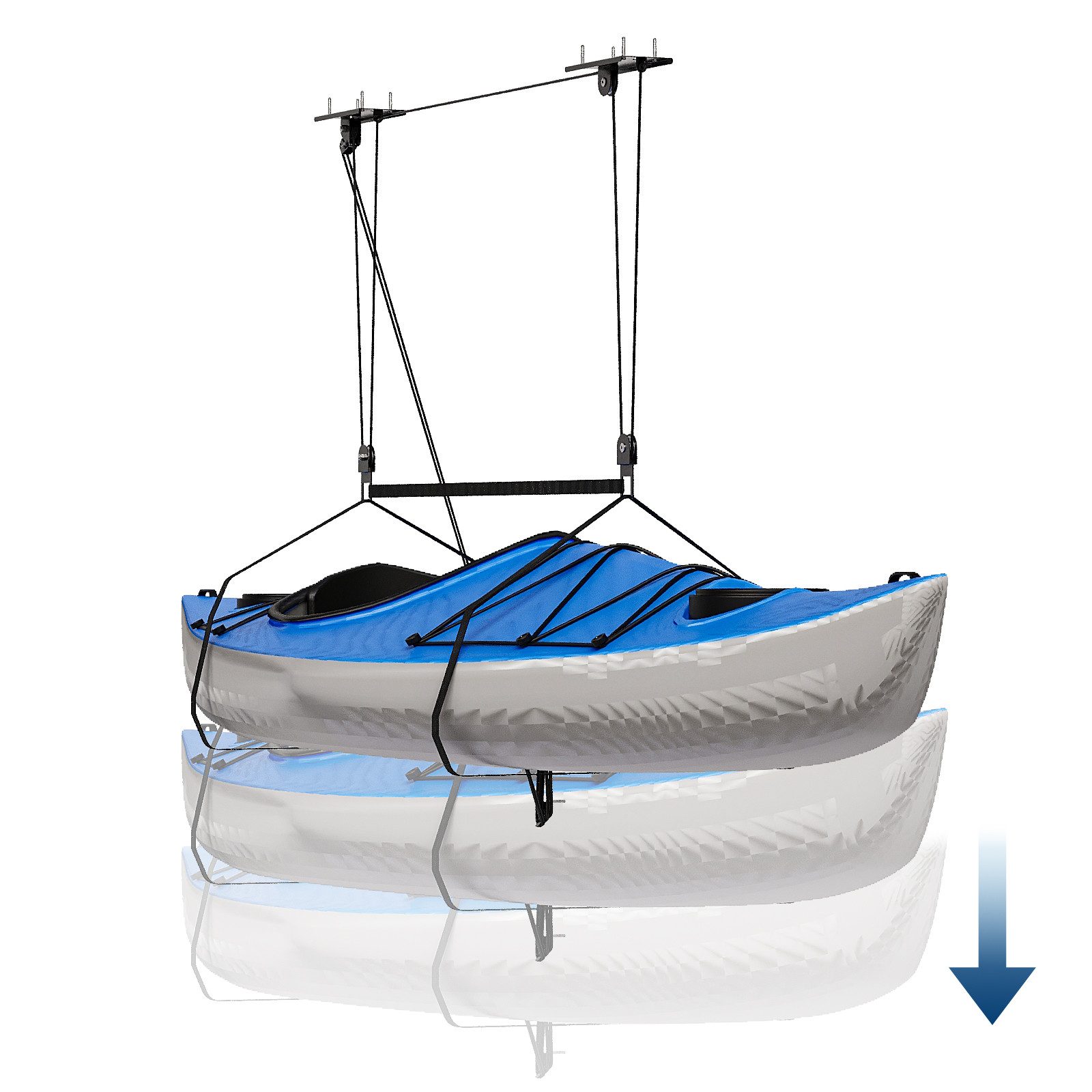 GarveeMore Fahrradlift Decken-Seilzuglift aus Polyester & Karbonstahl für Kajaks usw. (Set), bis 68 kg, mit 2 Umlenkrollen, für Deckenhöhe 2,44–3,05 m