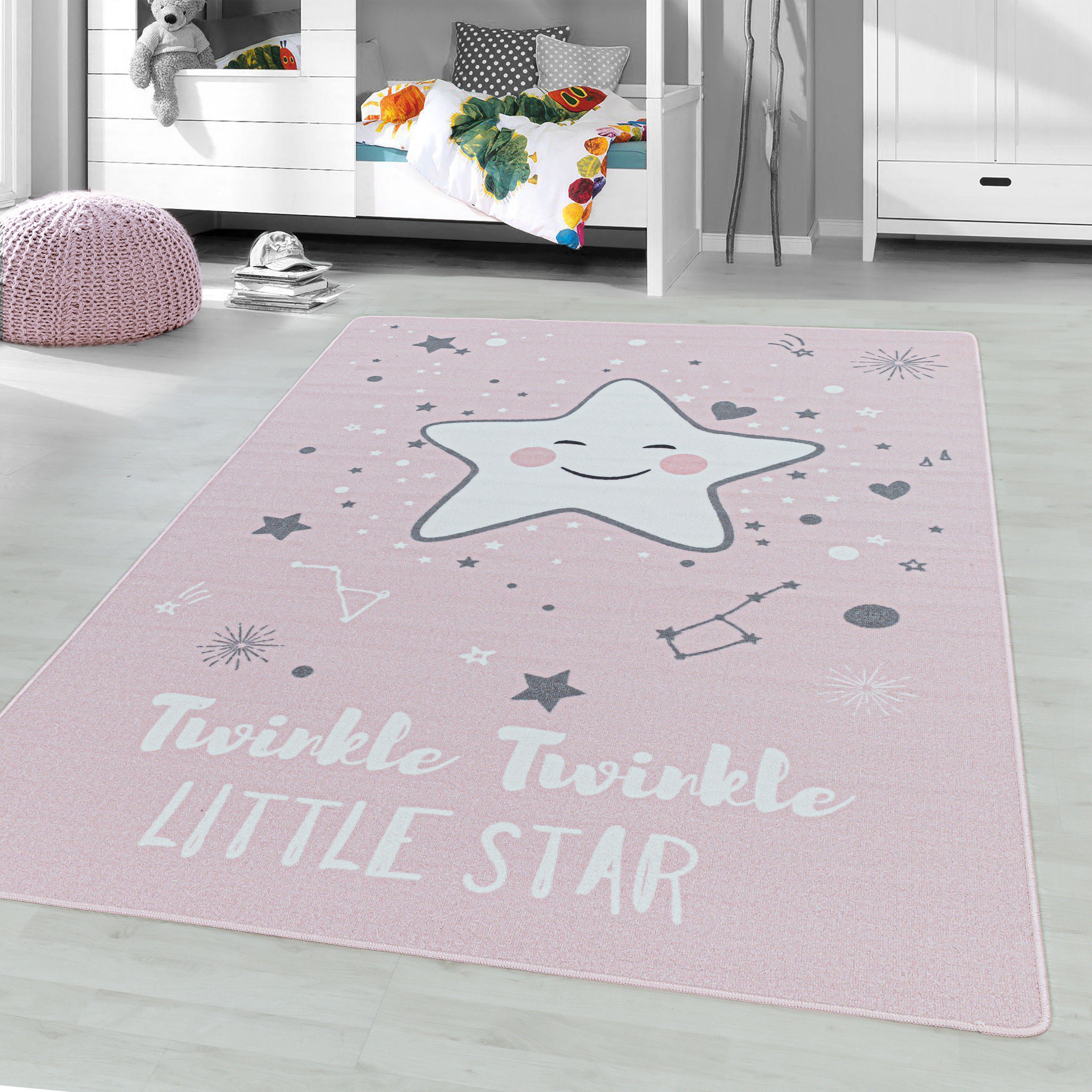 Kinderteppich Sternenteppich Kinderteppich Sterndeko Kinderzimmer Kurzflorteppich, Miovani Pink
