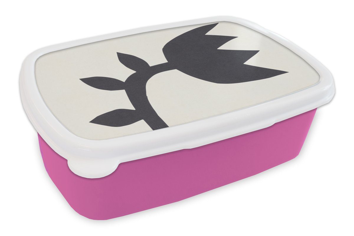 MuchoWow Lunchbox Tulpen - Schwarz - Weiß - Blumen, Kunststoff, (2-tlg), Brotbox für Erwachsene, Brotdose Kinder, Snackbox, Mädchen, Kunststoff rosa