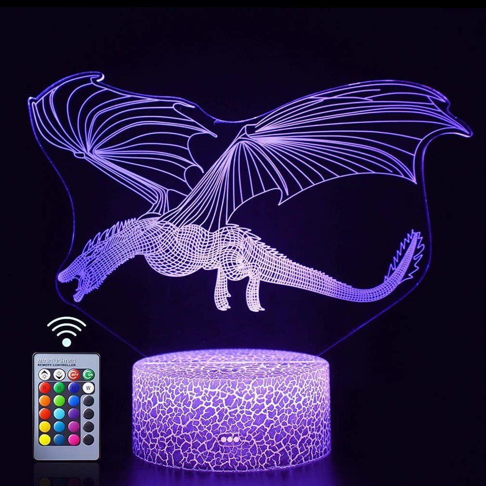 Rosnek LED Nachtlicht »3D Dinosaurier, 16 Farbe, Fernbedienung und Touch  Control, für Tisch Schreibtischlampe Kinder Weihnachten Geburtstag Geschenk«