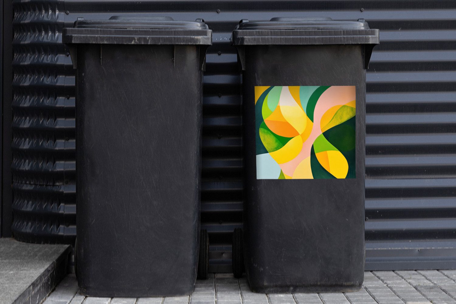 MuchoWow Wandsticker Abstrakt - Gelb - Rosa - Grün (1 St), Mülltonnen-Aufkleber, Mülleimer, Mülltonne, Sticker, 40x40 cm