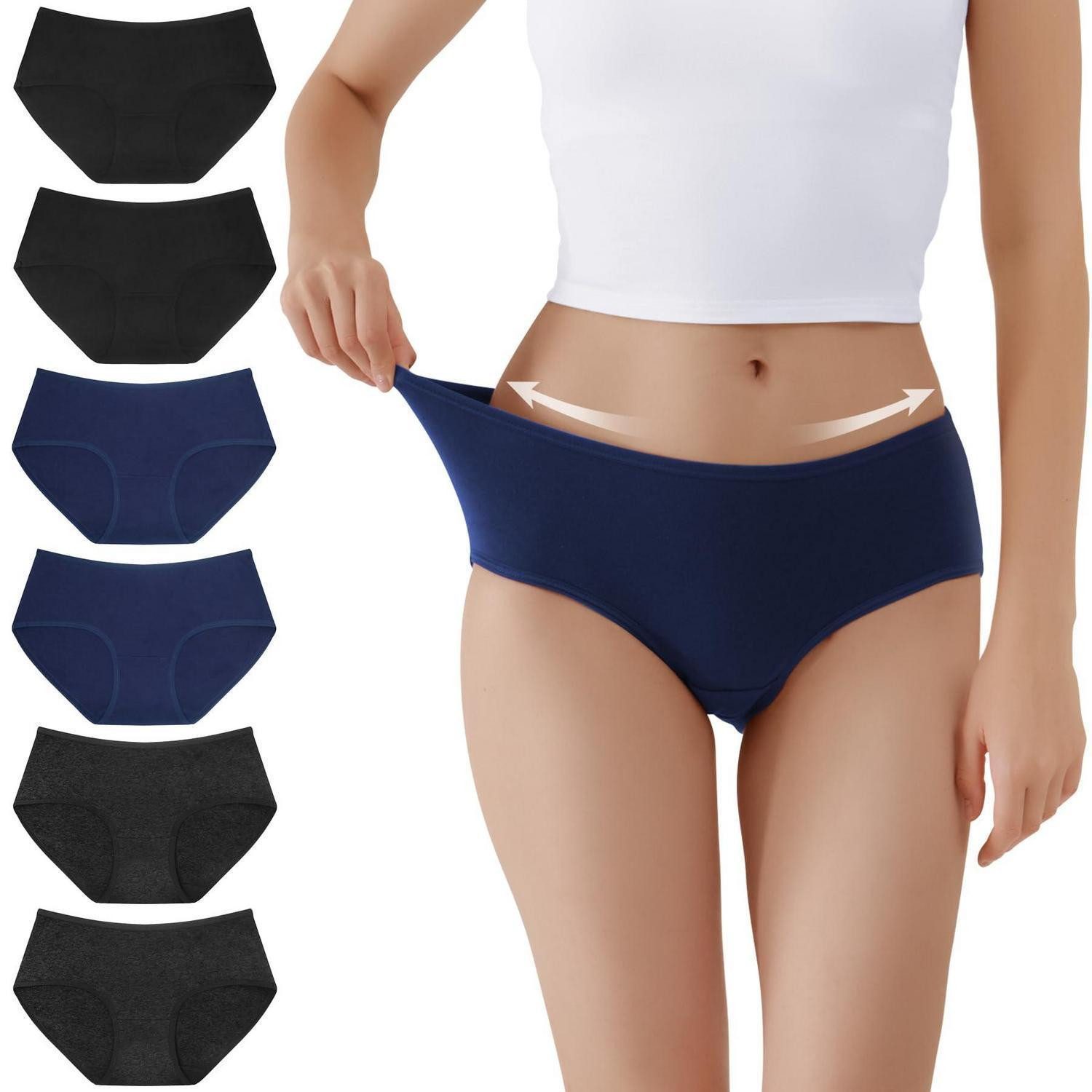 LuxusKollektion Slip Damen Slips 6er Pack Mittel Taille Baumwolle Schwarz/Marine/Grau