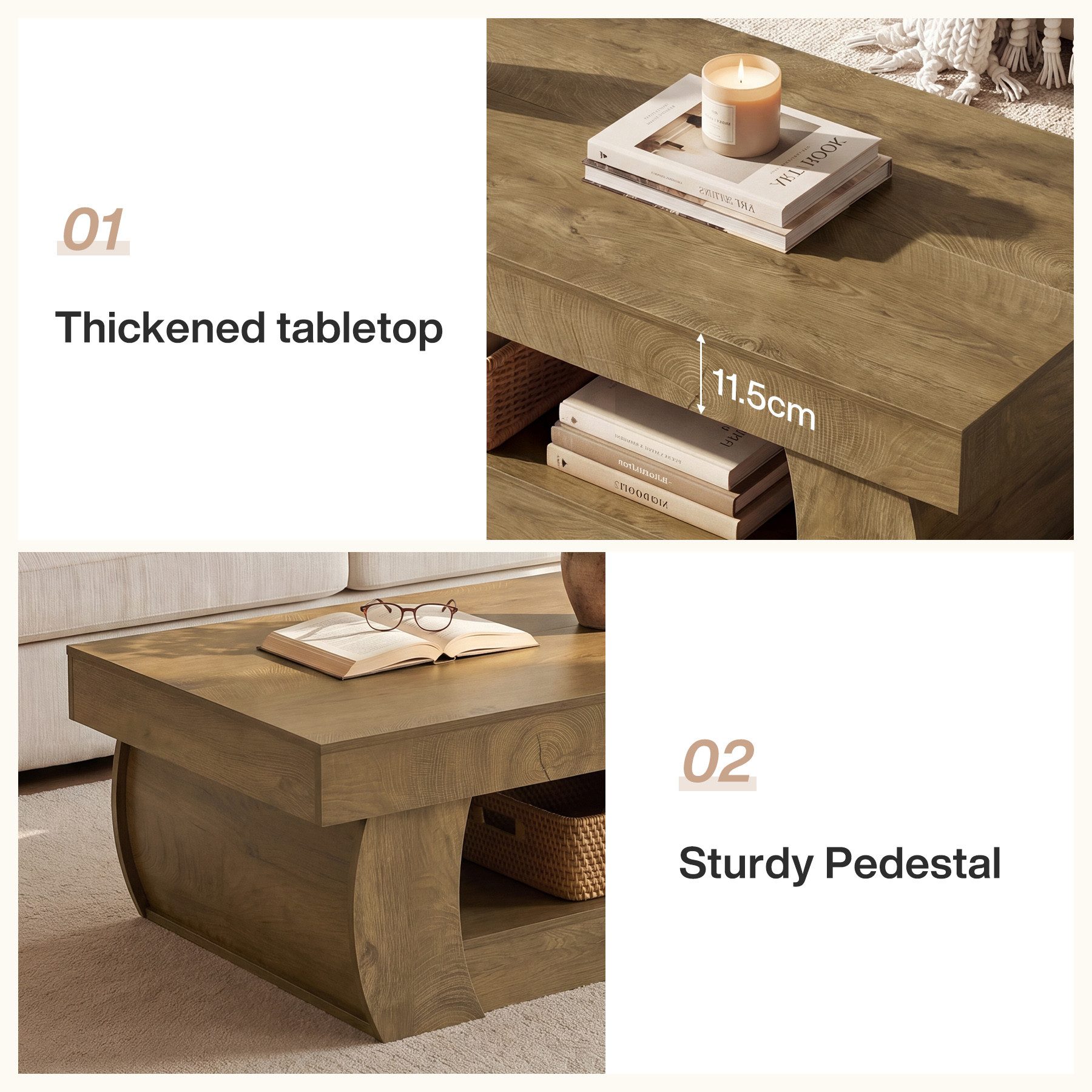Tribesigns Couchtisch 140 cm Rechteckiger Couchtisch mit Ablage, 2 Ebenen Wohnzimmertisch (Packung, Großer Sofatisch Holz für Wohnzimmer, Rustikal Braun), 2 Ebenen Wohnzimmertisch im Landhausstil