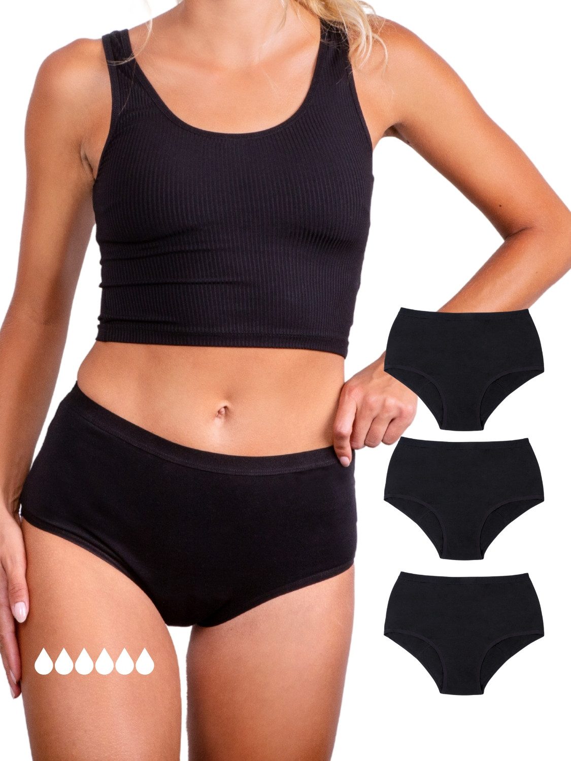 Taynie Periodenslip Comfort ultra - Periodenunterwäsche sehr starke Blutung - Damen (Spar-Set, 3-St., 3er-Pack) Auslaufsichere Periodenunterwäsche / Periodenslip aus Bio Baumwolle
