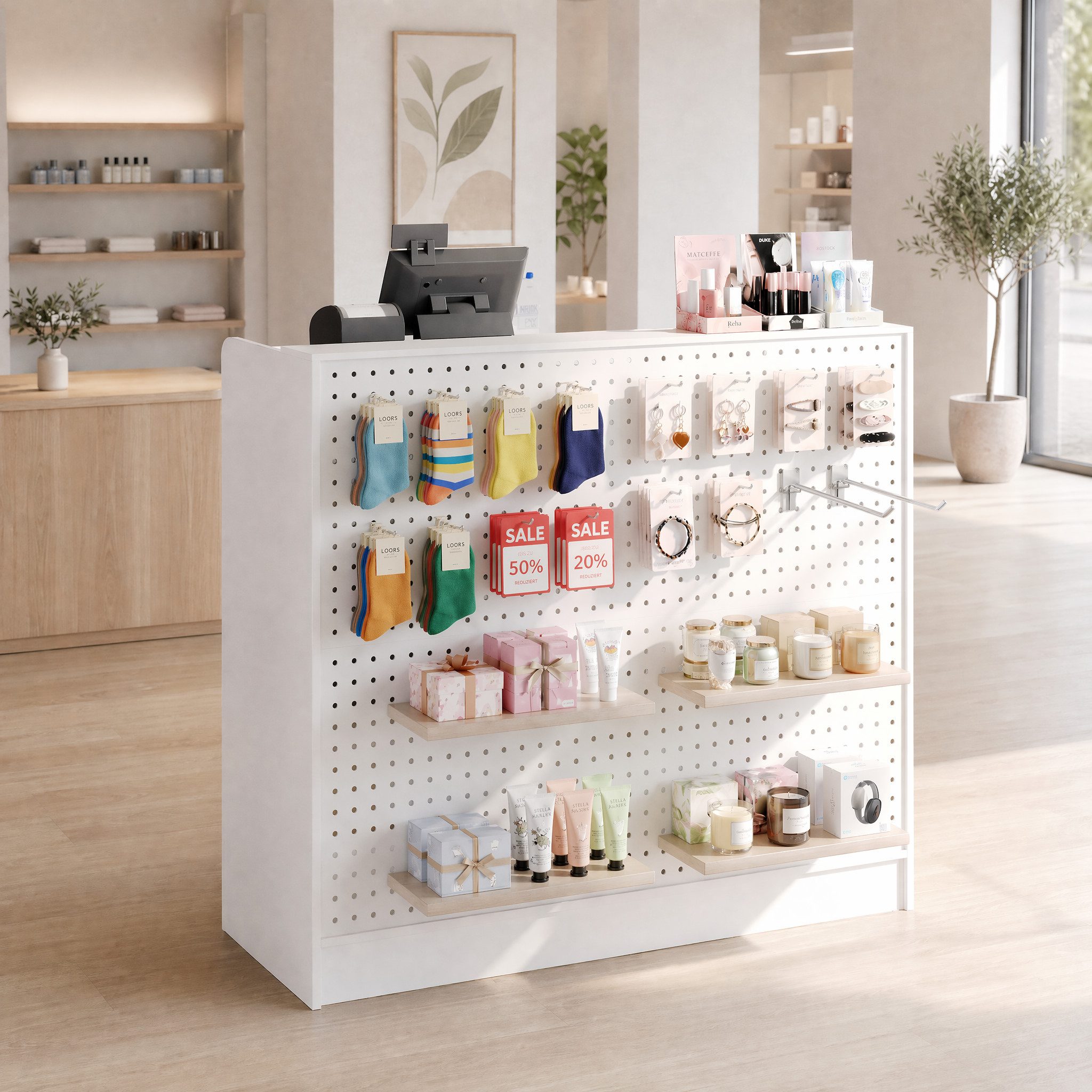 FUFU&GAGA Empfangstheke 120cm, Verkaufstheke mit 2 Schubladen und 1 Tür, Weiß