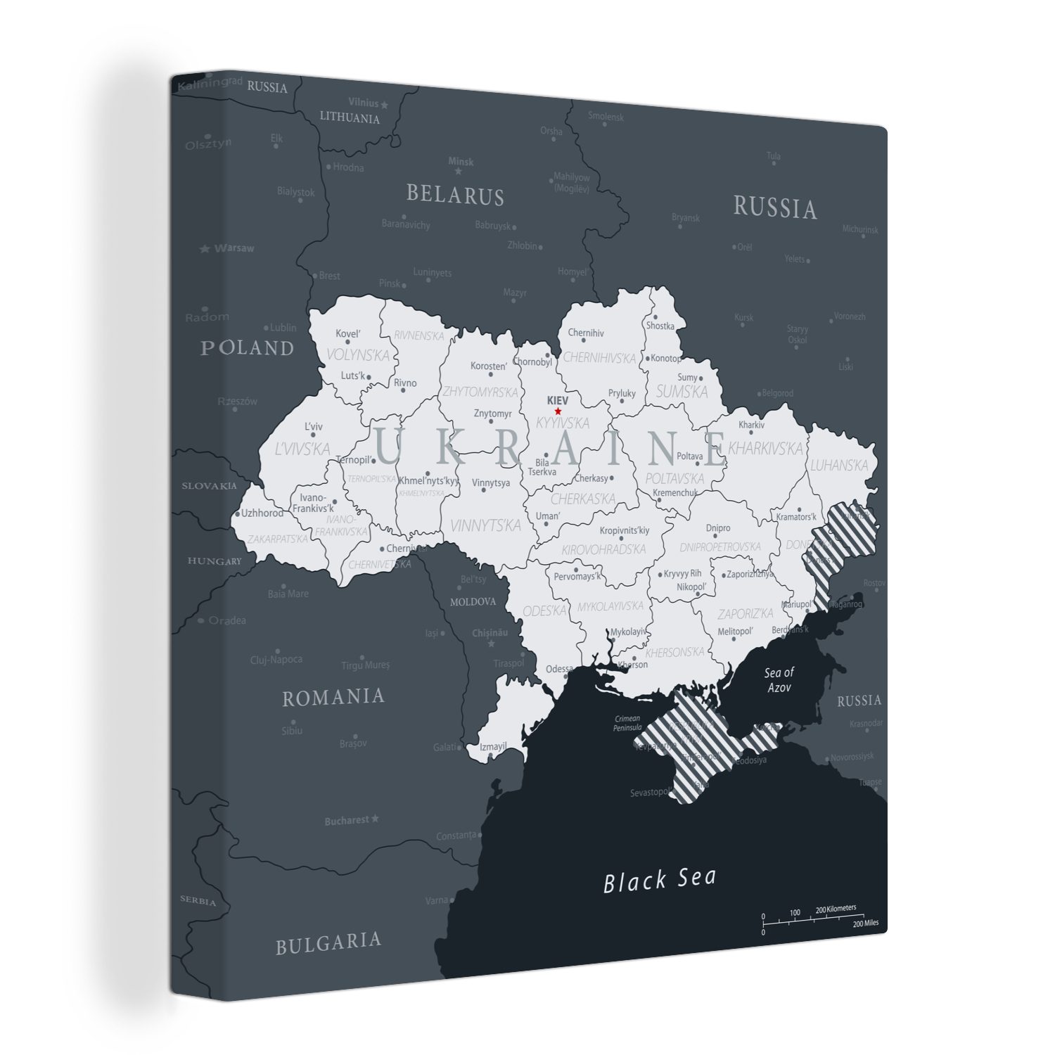 OneMillionCanvasses® Leinwandbild Illustration einer weißen Karte der Ukraine, (1 St), Leinwand Bilder für Wohnzimmer Schlafzimmer