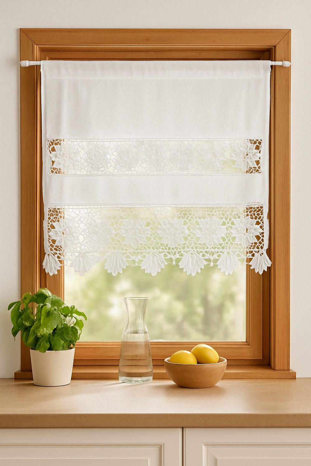 HOSSNER - ART OF HOME DECO Scheibengardine 45x60 cm (1 St), blickdicht, Baumwollmischung, Vintage, Romantische Stickerei