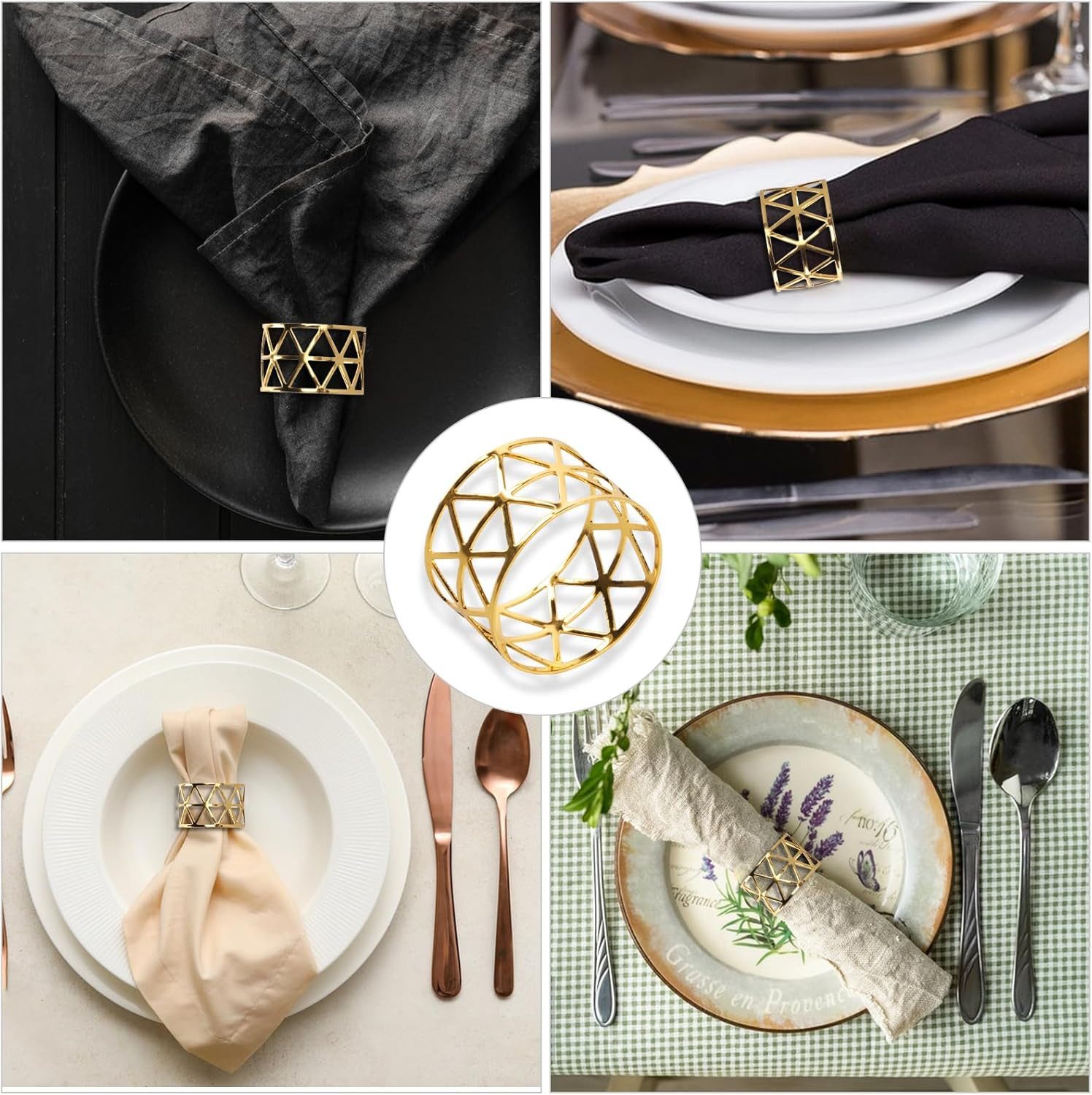 Zaewry Serviettenring 12 Stück Vintage AushöHlen Serviettenring Metall Serviettenring, für Hochzeitsfeier Sammeln Abendessen Jubiläum Tischdekoration – Bild 5 von 5