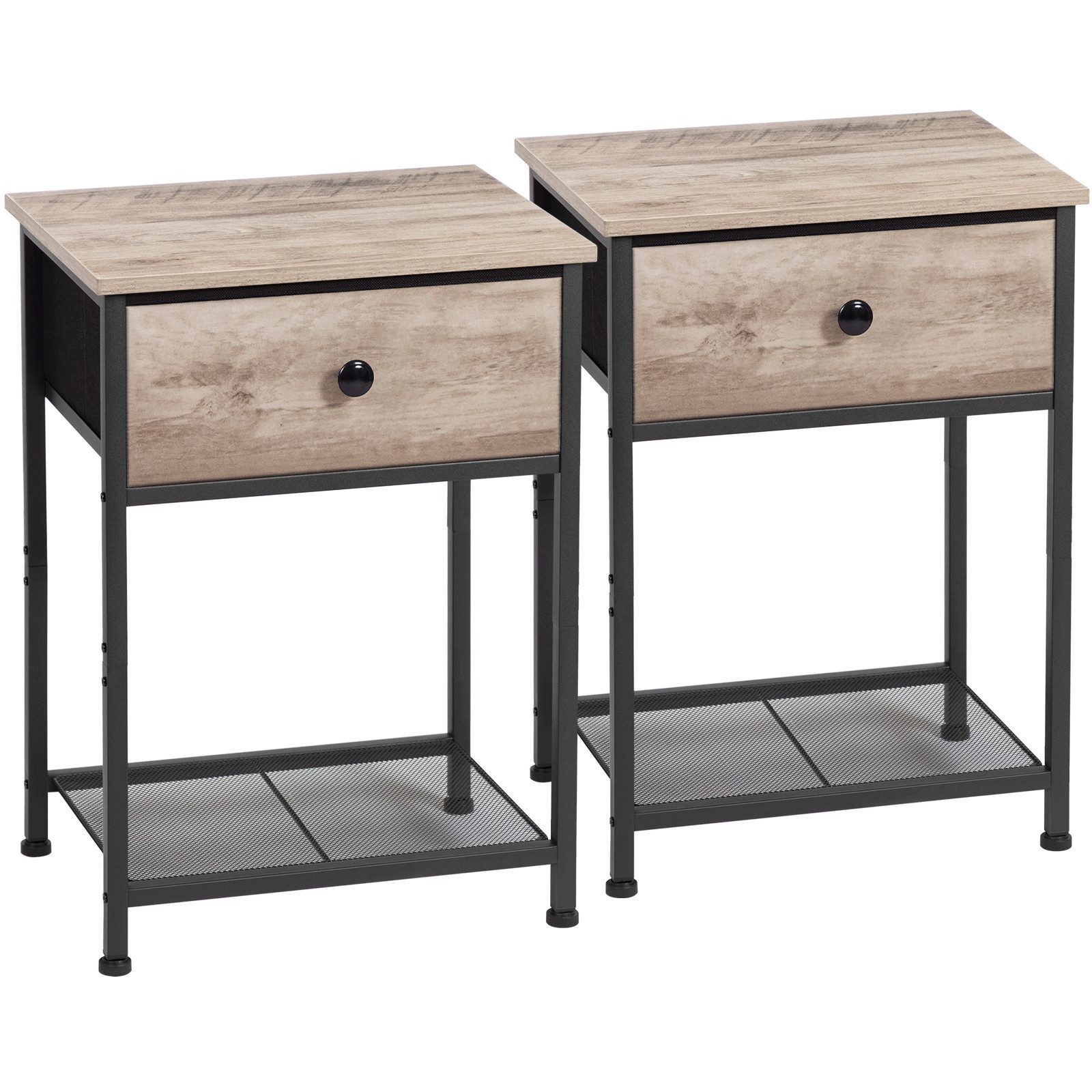 AMHANCIBLE Nachttisch 2er-Set im Industriestil, mit Schublade und offenem Ablagefach (2-St), Beistelltisch mit stabilem Metallrahmen, Maße 40×30×55 cm