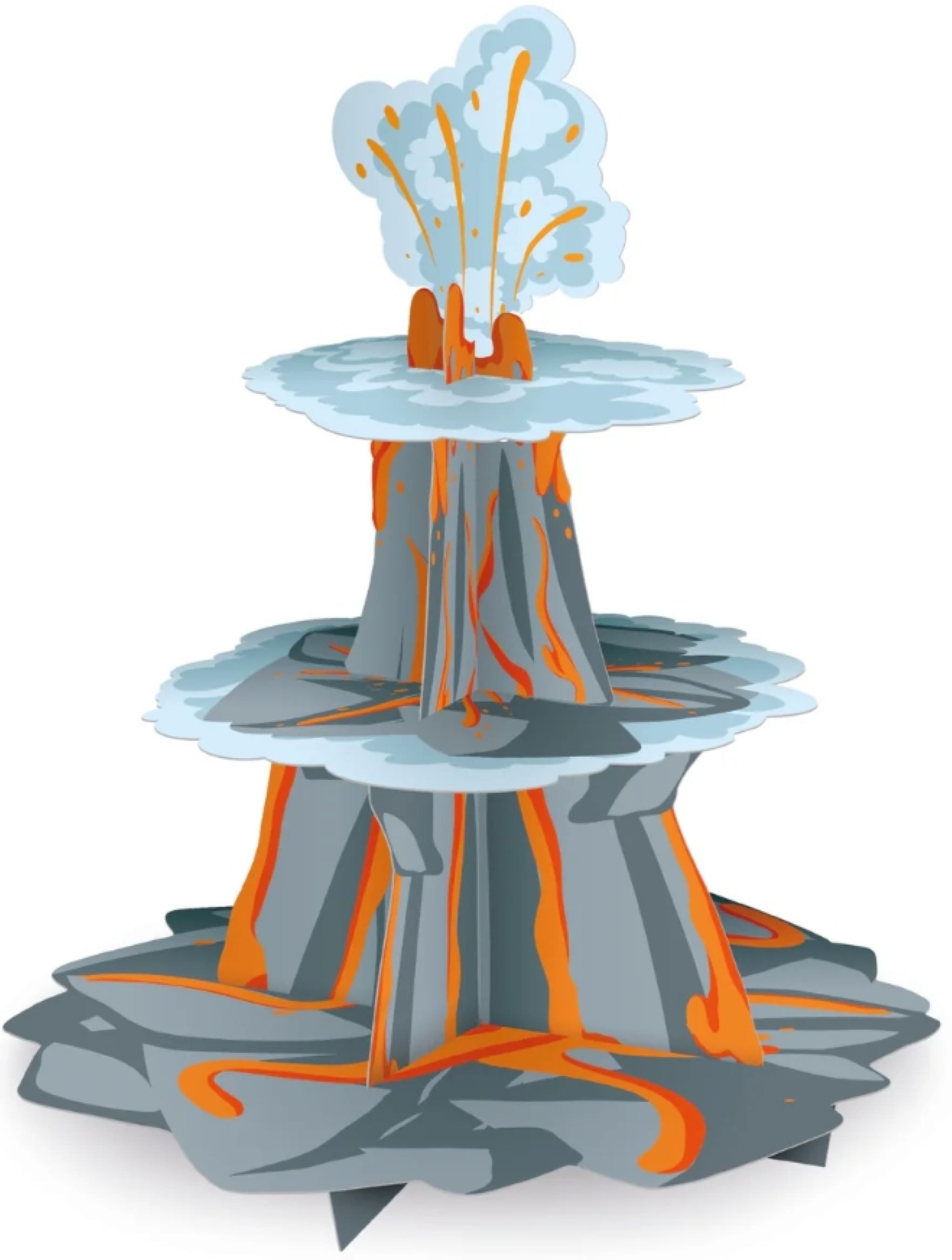 PartyPal Muffinplatten Papier-Etagere 3-stufig Vulkan Dino Party DIY Geburtstagsdeko, Papier