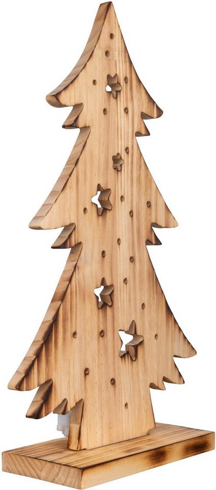 näve LED Baum Tannenbaum, Weihnachtsdeko aus Holz, Timerfunktion, LED fest  integriert, Warmweiß, Holz-Stehleuchte, Höhe ca. 47,5 cm, Batteriebetrieben