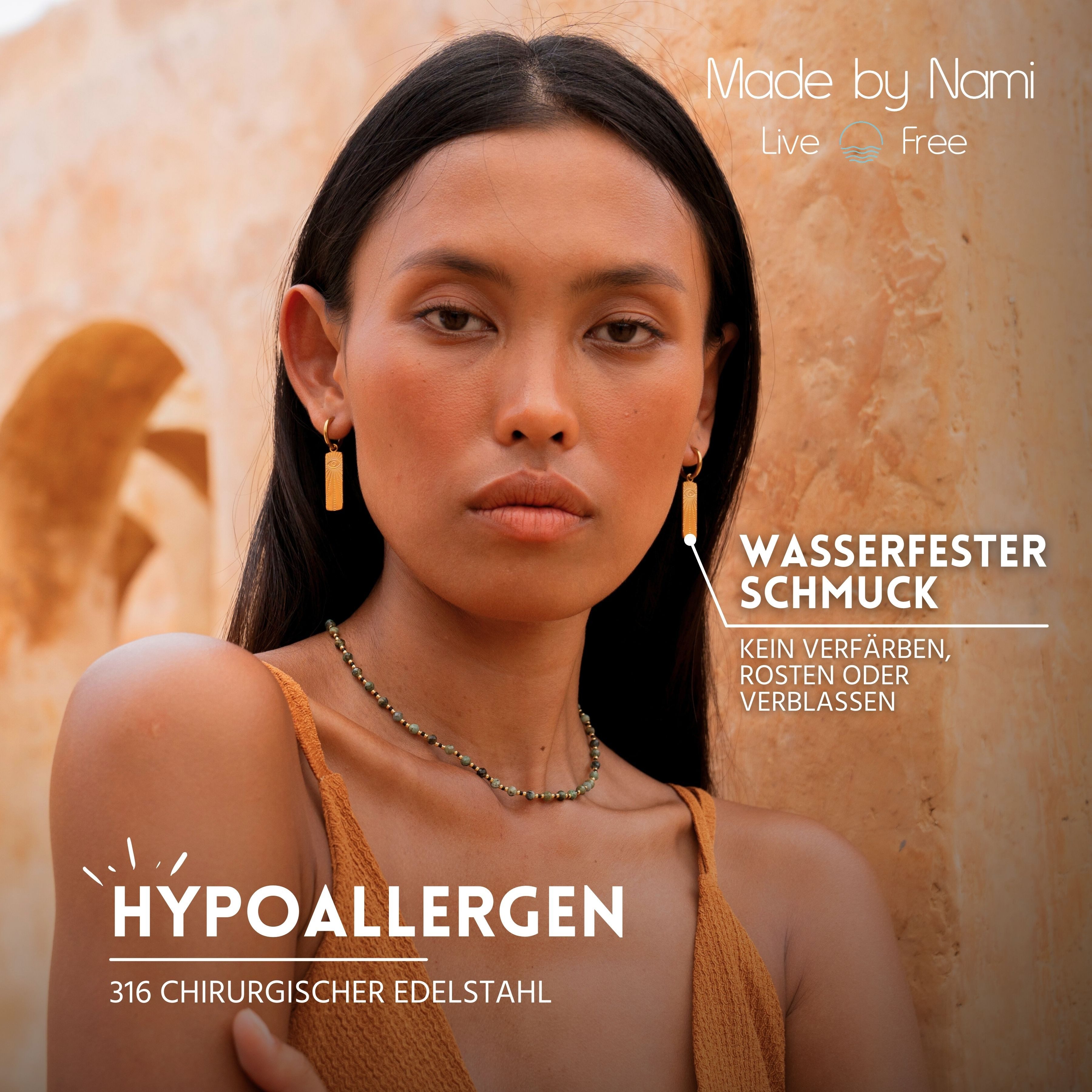 Made by Nami Ohrring-Set Damen Ohrringe Boho gold wasserfest Edelstahl hypoallergen, aus Edelstahl – wasserfest – hypoallergen – Boho-Stil – Bild 4 von 5