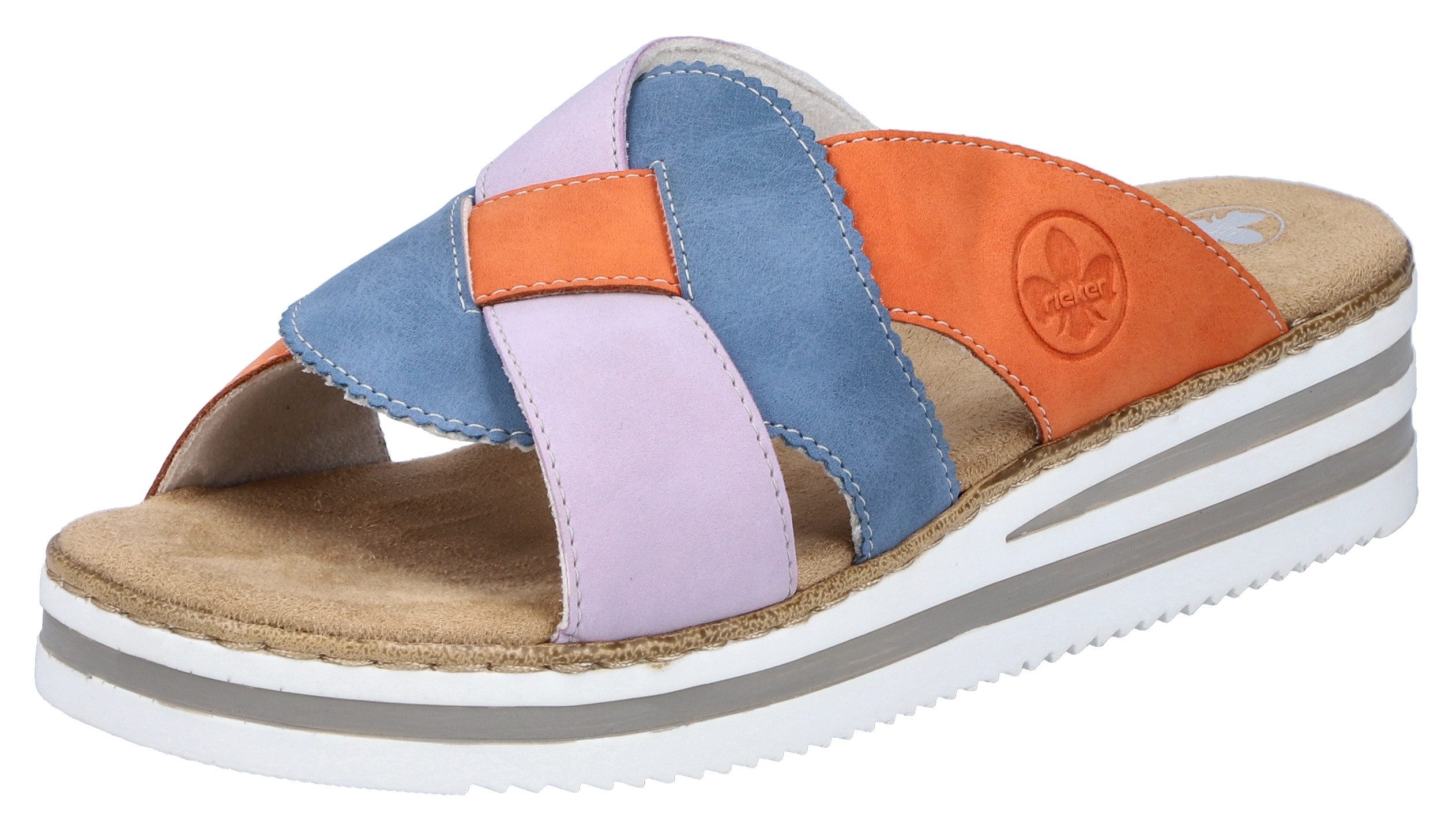 Rieker Pantolette Sommerschuh, Strandschuh, Hausschuh mit zweifarbiger Plat günstig online kaufen
