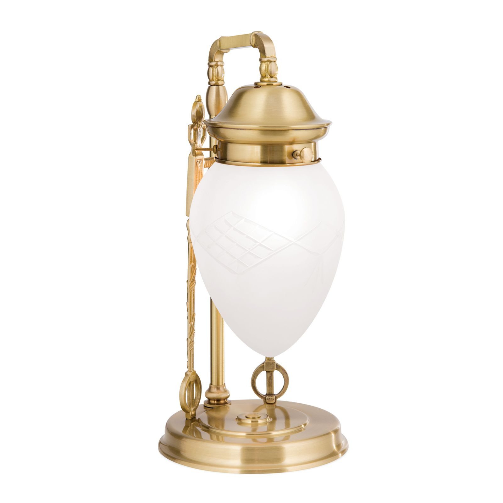 Licht-Erlebnisse Tischleuchte ELISE, ohne Leuchtmittel, Echt-Messing Glas E27 35 cm in Bronze Weiß Jugendstil