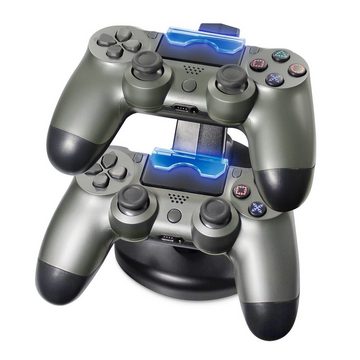 EAXUS Aufladestation Halterung mit LED-Beleuchtung für PlayStation 4 Controller-Ladestation (480,00 mA, 1-tlg., modernes Design, Stromversorgung per USB direkt über Konsole)