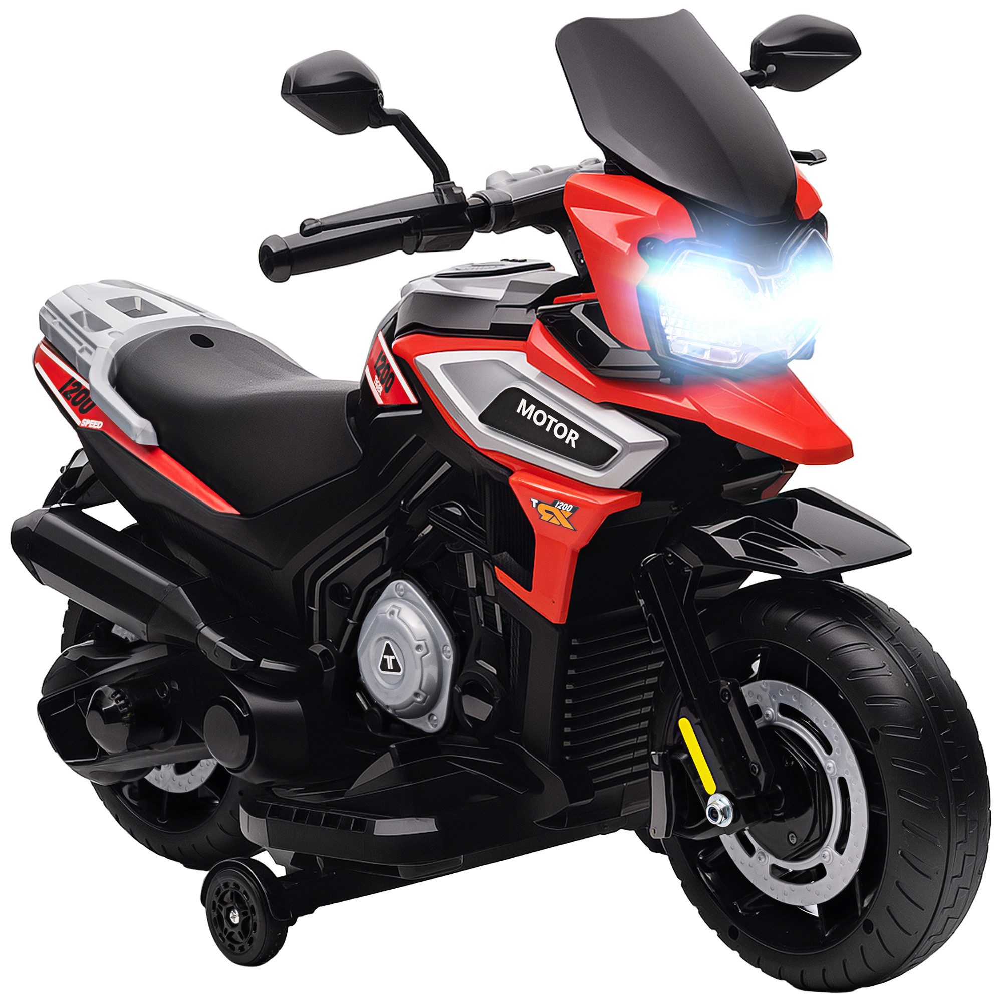 Elektro-Kindermotorrad Aufsitz-Fahrzeug, Stützräder, Lichter, Musik