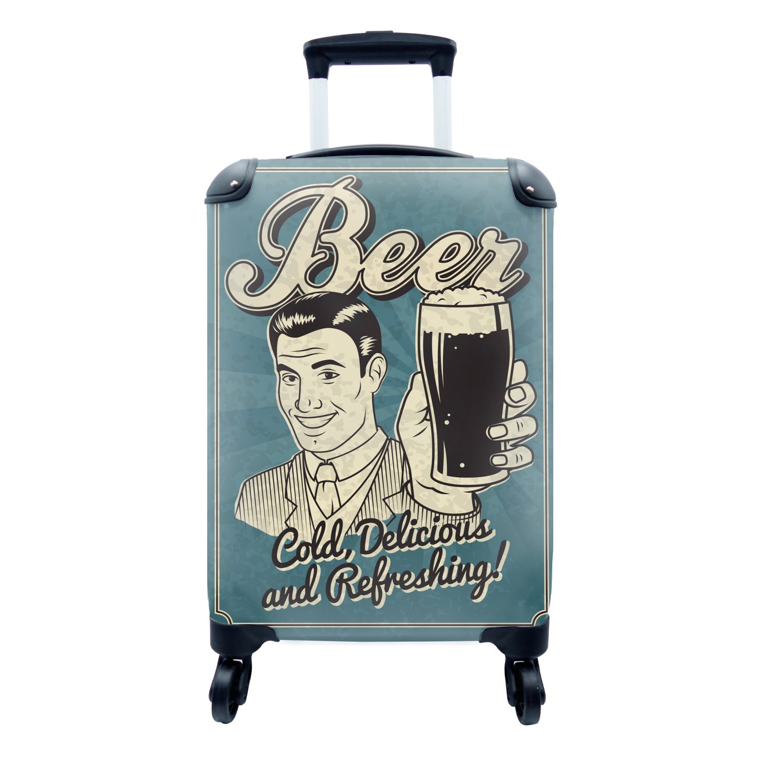 MuchoWow Handgepäckkoffer Vintage-Illustration Bier, 4 Rollen, Reisetasche mit rollen, Handgepäck für Ferien, Trolley, Reisekoffer