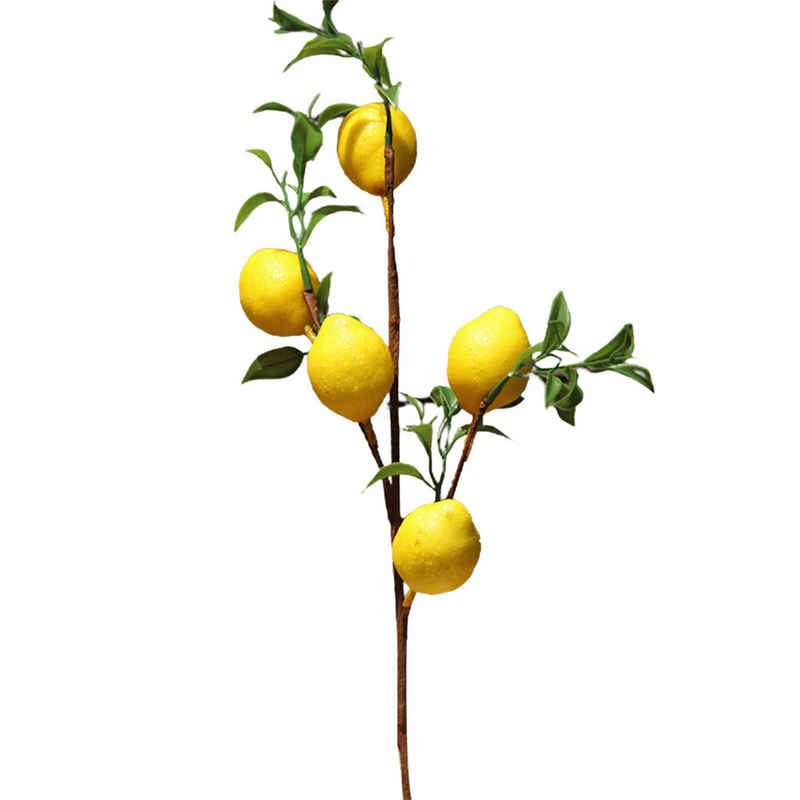 Kunstzweig Künstlicher Zitronenzweig,5 Künstliche Zitrone mit grünen Blättern, SEEZSSA, Kunstbaum künstlicher Zitronenbaum Dekopflanze Zitrone, 50cm Länge