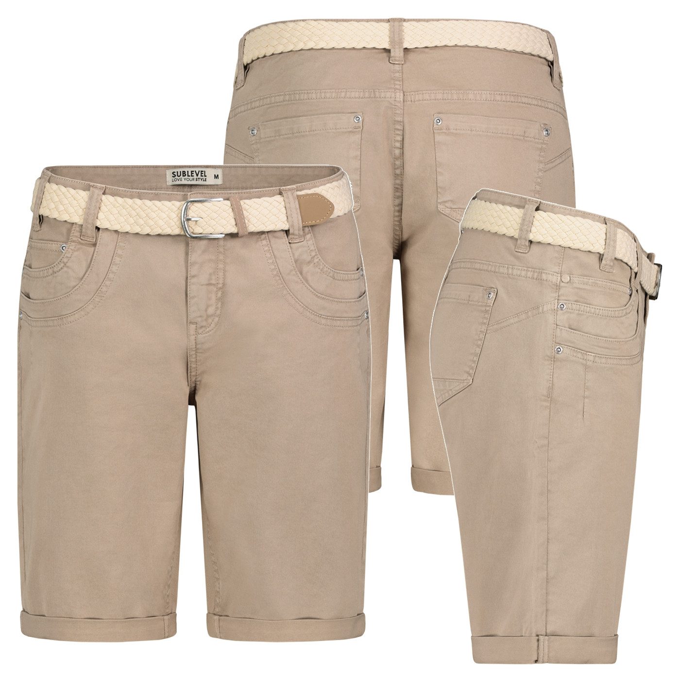 Bermudas Damen Short Bermuda kurze Hose Sommer Chino Stoff Hose mit Gürtel