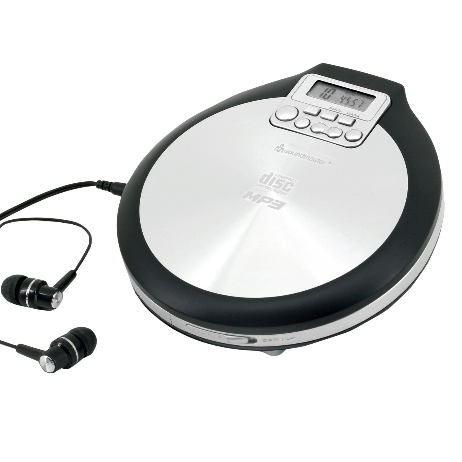 Soundmaster Tragbarer CD-Player mit Hörbuch- & Resume-Funktion, Anti-Shock, X-Bass CD-Player (Akkuladefunktion, Stereo-Ohrhörer inklusive, Netzadapter enthalten)