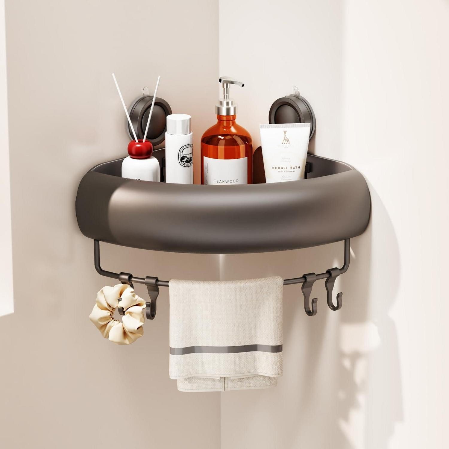 LuxusKollektion Duschkorb Duschregal Ecke Grau ohne Bohren Saugnapf (1 St)