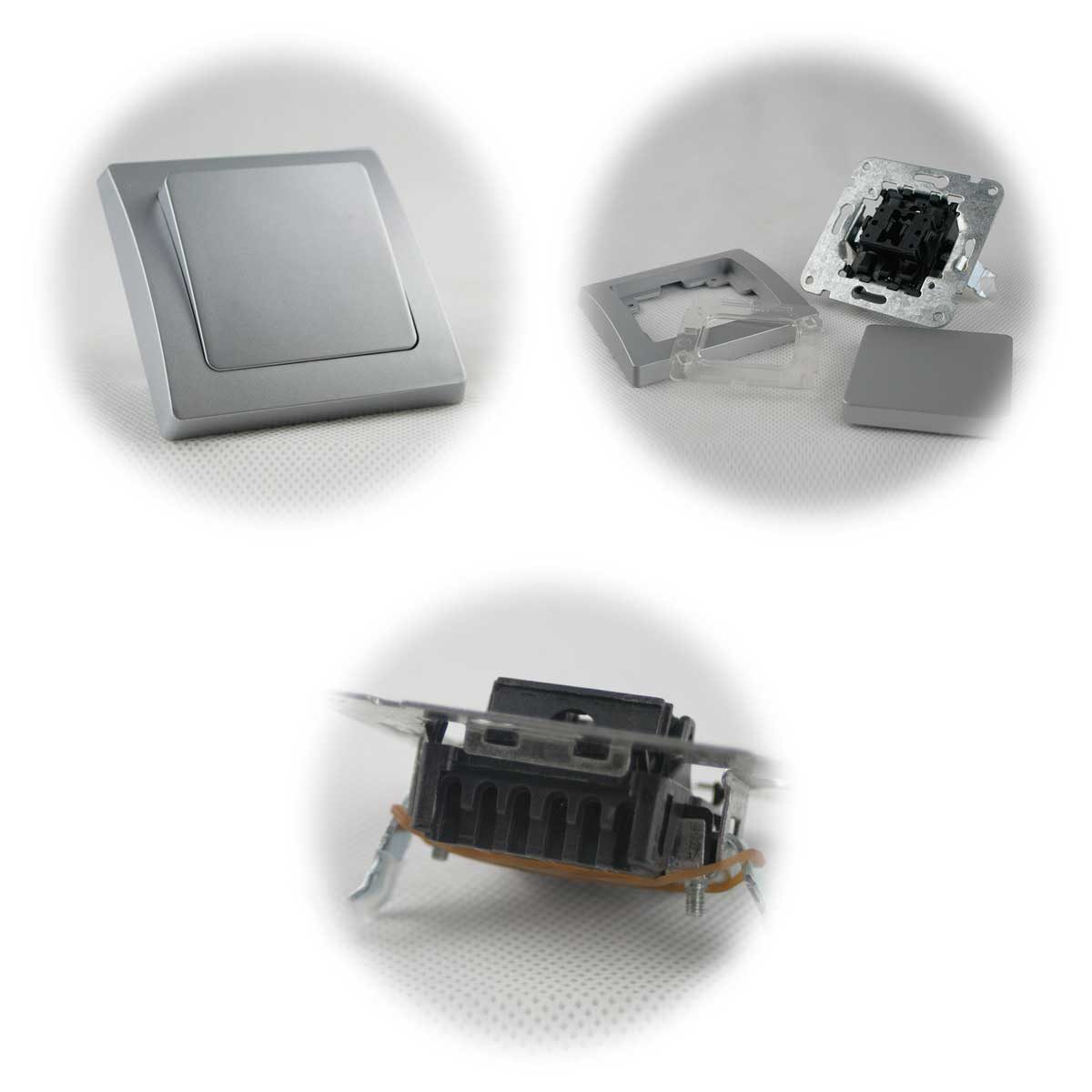 ChiliTec DELPHI Set "Tür 2-fach Wechsel", 3-teilig, silber Unterputzschalter