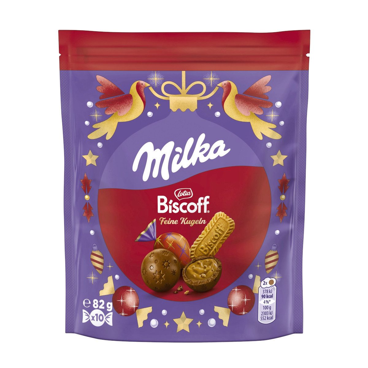MILKA Schokolade, Milka Feine Kugeln Biscoff Alpenmilchschokolade mit Keksfüllung 82g