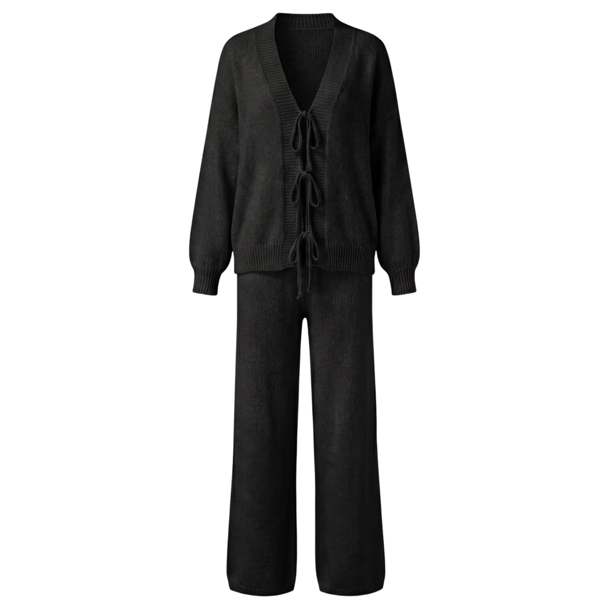 OriginalYou Hausanzug Damen Strick Set Cardigan & Hose Loungewear 3 fache Schnürung, weich& kuschelig