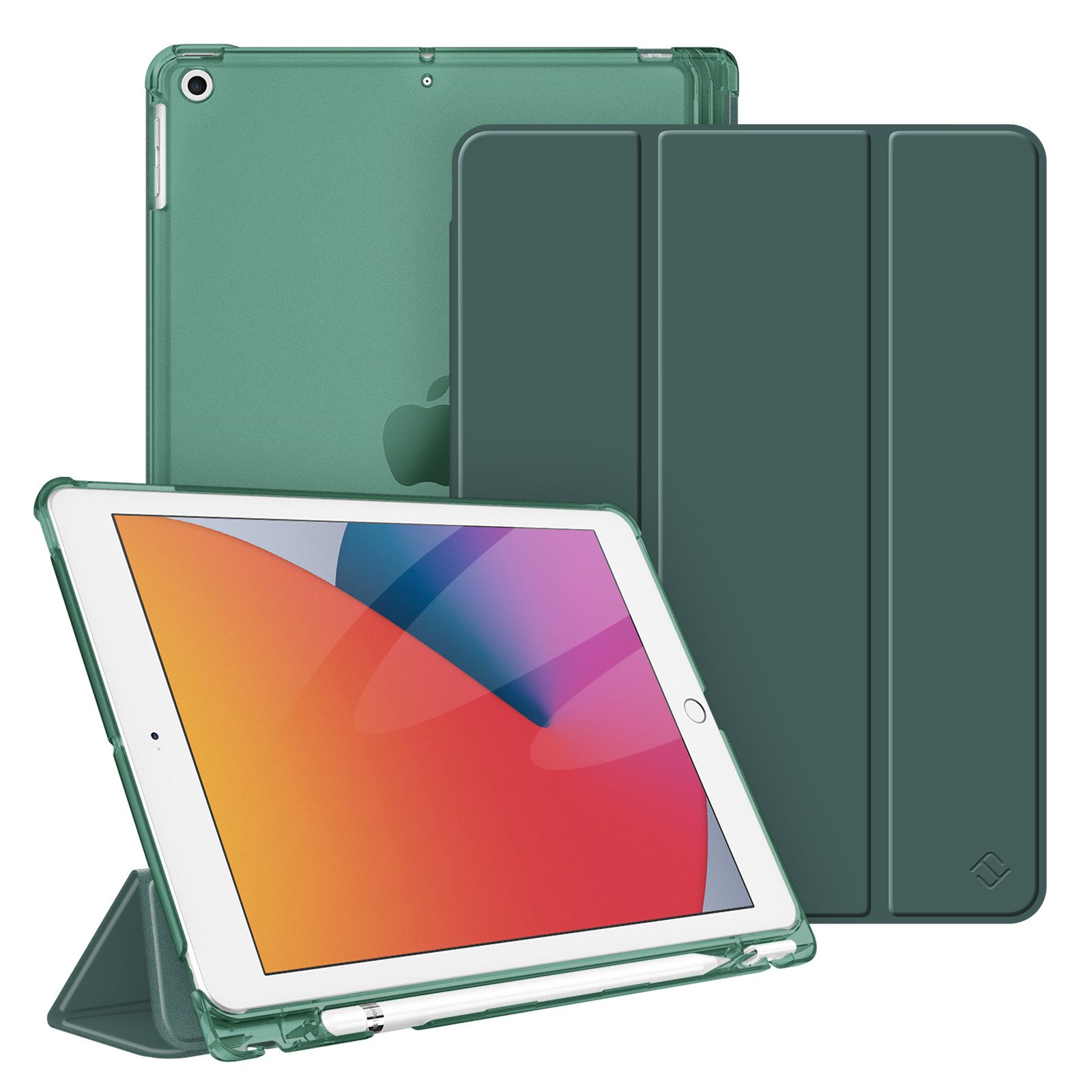 Fintie Tablet-Hülle für iPad 9. Gen 2021/8. Gen 2020/7. Gen 2019 10.2 Zoll mit Stifthalter, ultradünne leichte Case mit transparenter Rückseite & Auto Schlaf/Wach