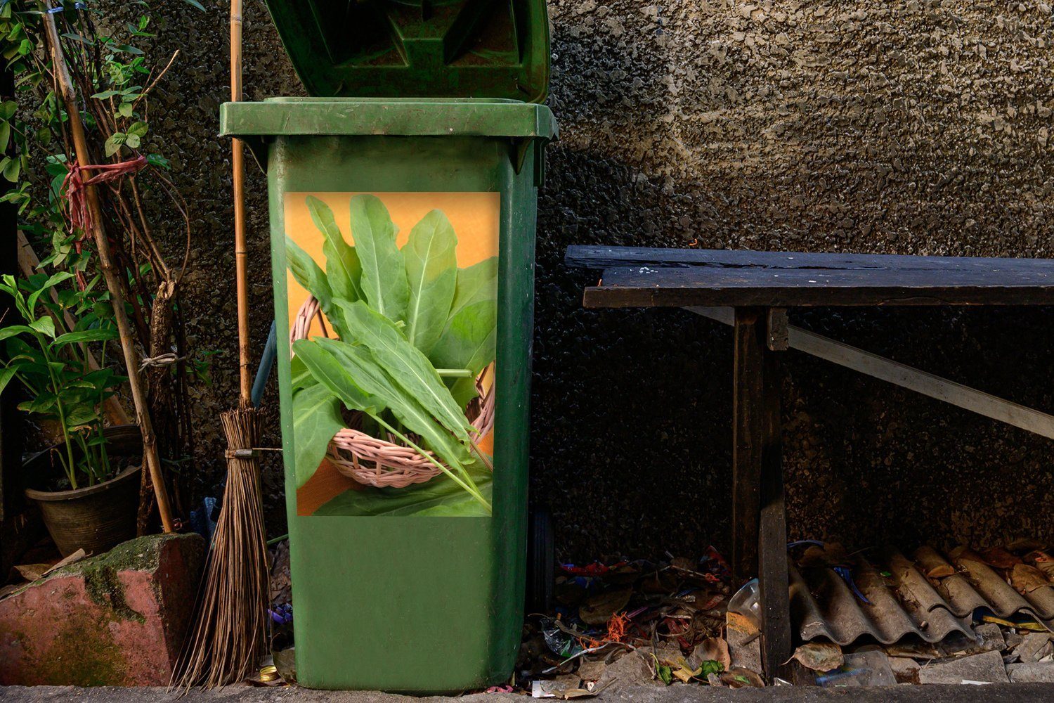 St), (1 kleinen in MuchoWow Weidenkorb Mülltonne, Sticker, Sauerampferblätter Abfalbehälter einem Container, Wandsticker Mülleimer-aufkleber,