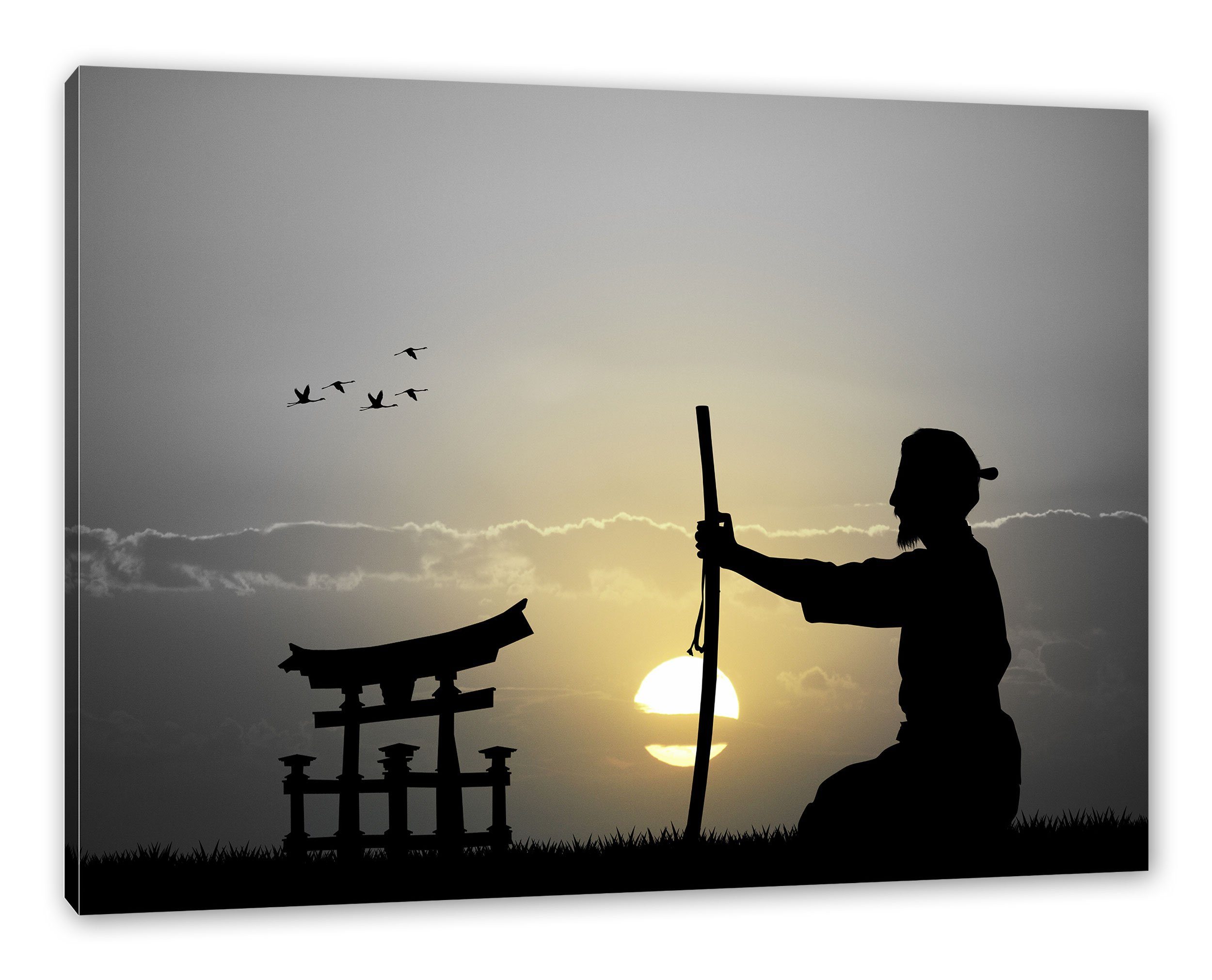 St), Leinwandbild inkl. Zackenaufhänger bespannt, fertig Horizont (1 Samurai-Meister Horizont, vor Samurai-Meister Pixxprint vor Leinwandbild