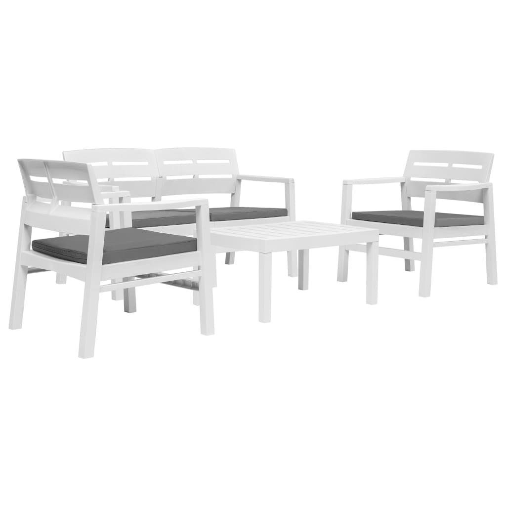vidaXL Gartenlounge-Set 4-teiliges Gartenmöbel Set Weiß Kunststoff, (4-tlg)