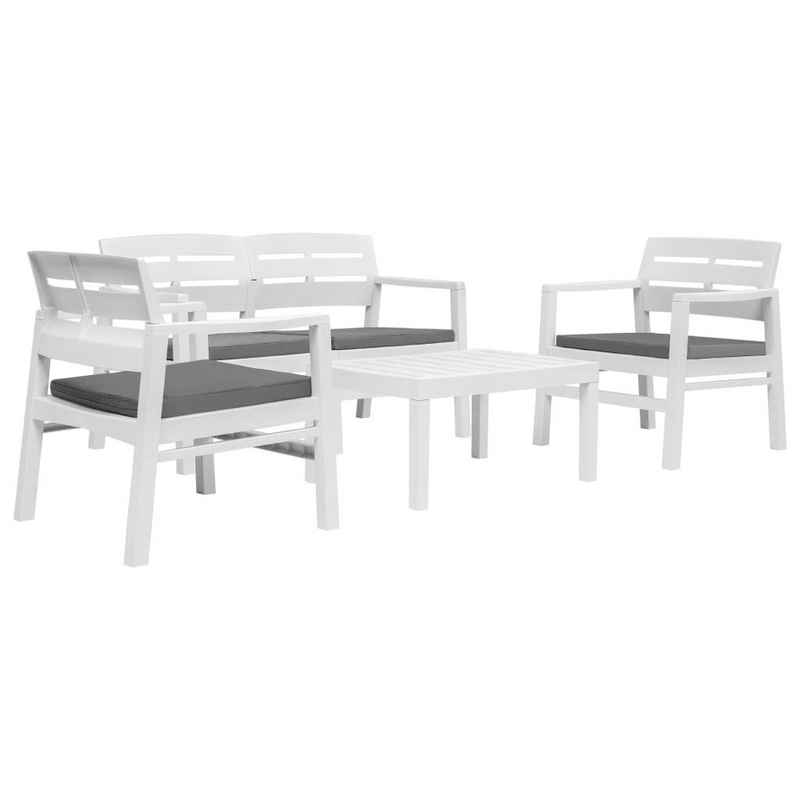 vidaXL Gartenlounge-Set 4-teiliges Gartenmöbel Set Weiß Kunststoff, (4-tlg)