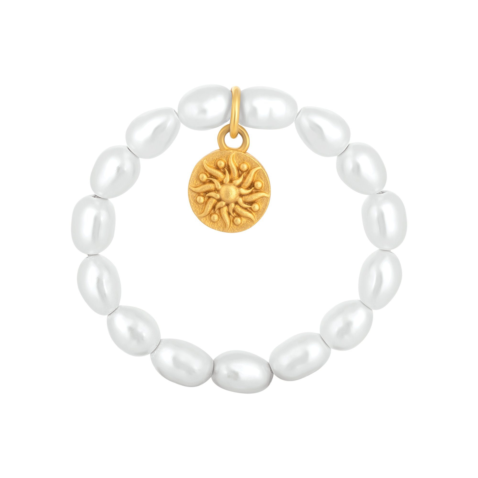 Damen Schmuck CAÏ Perlenring Perlen 925 Silber Münze vergoldet Sonne, Süßwasserzuchtperlen