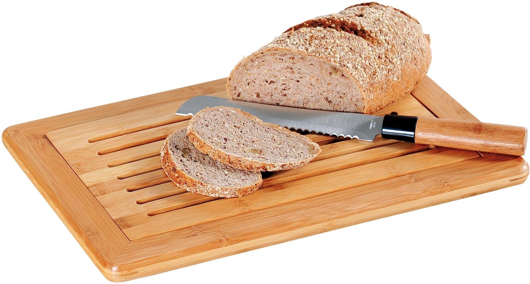 KESPER for kitchen & home Schneidebrett, Bambus, für Brot, mit Krümelfach