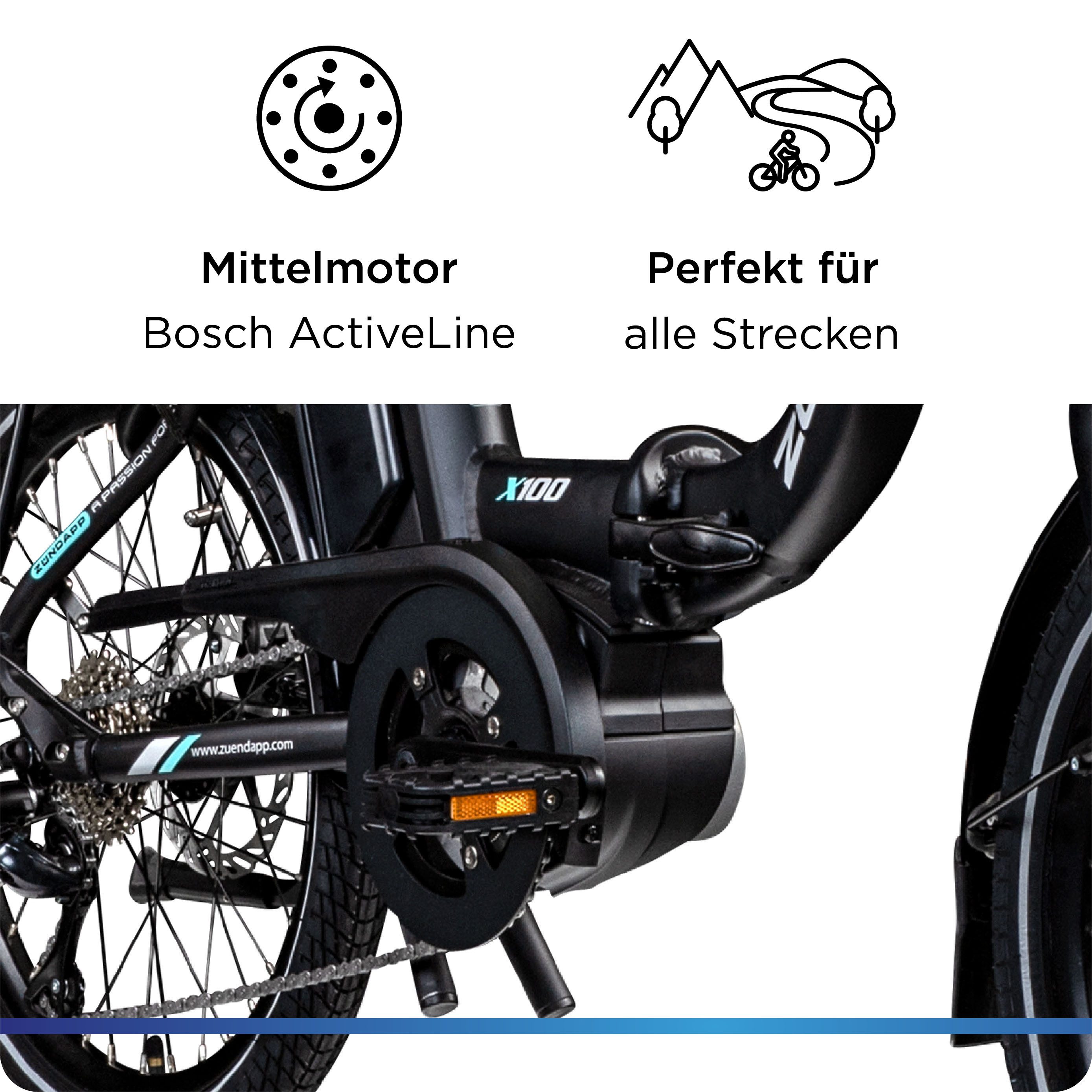 Zündapp E-Bike Folding Bike X100, 9-speed Shimano Sora derailleur, mid-drive motor, 400 Wh battery, pedelec, electric bicycle for men and women