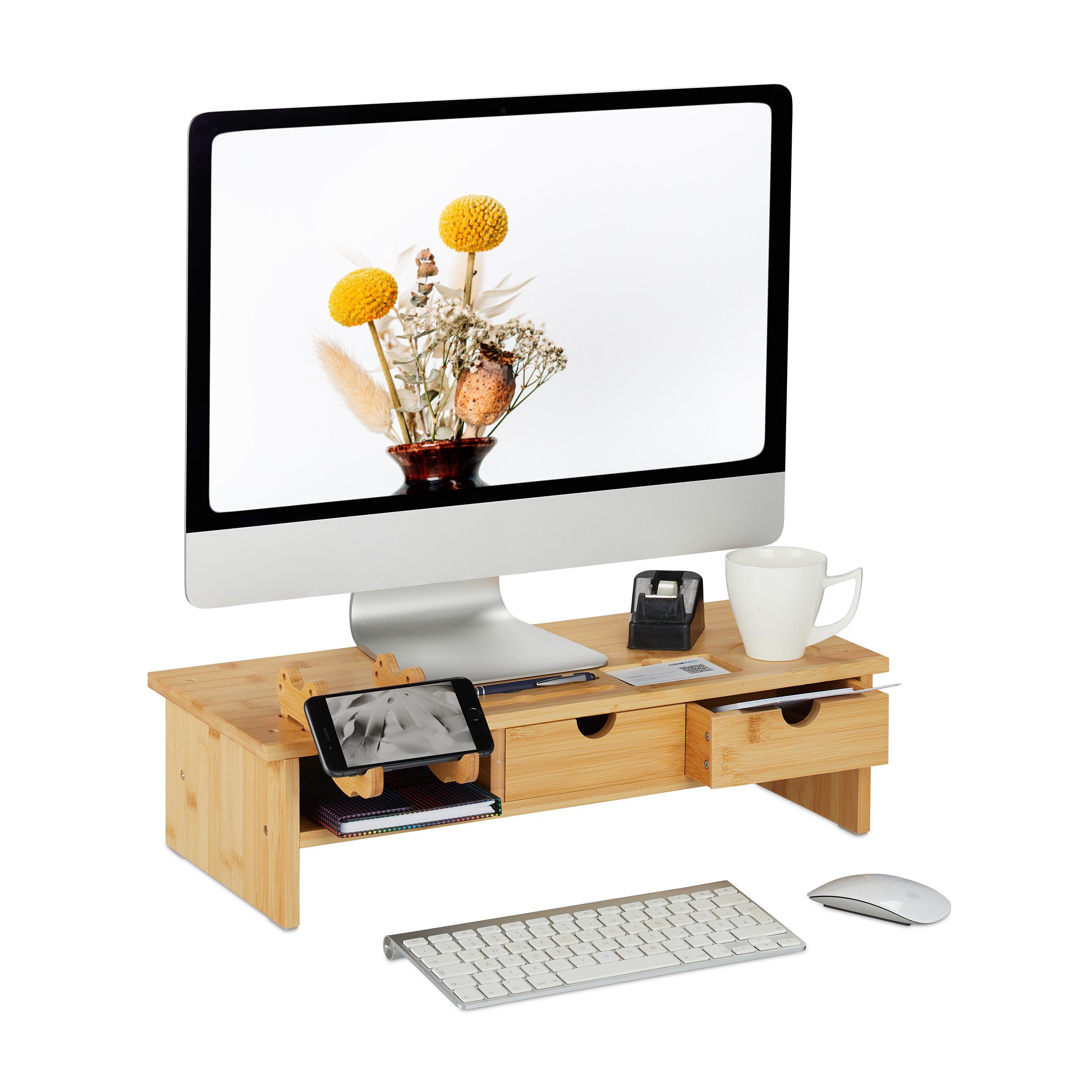 relaxdays Monitorständer aus Bambus, (1-tlg)