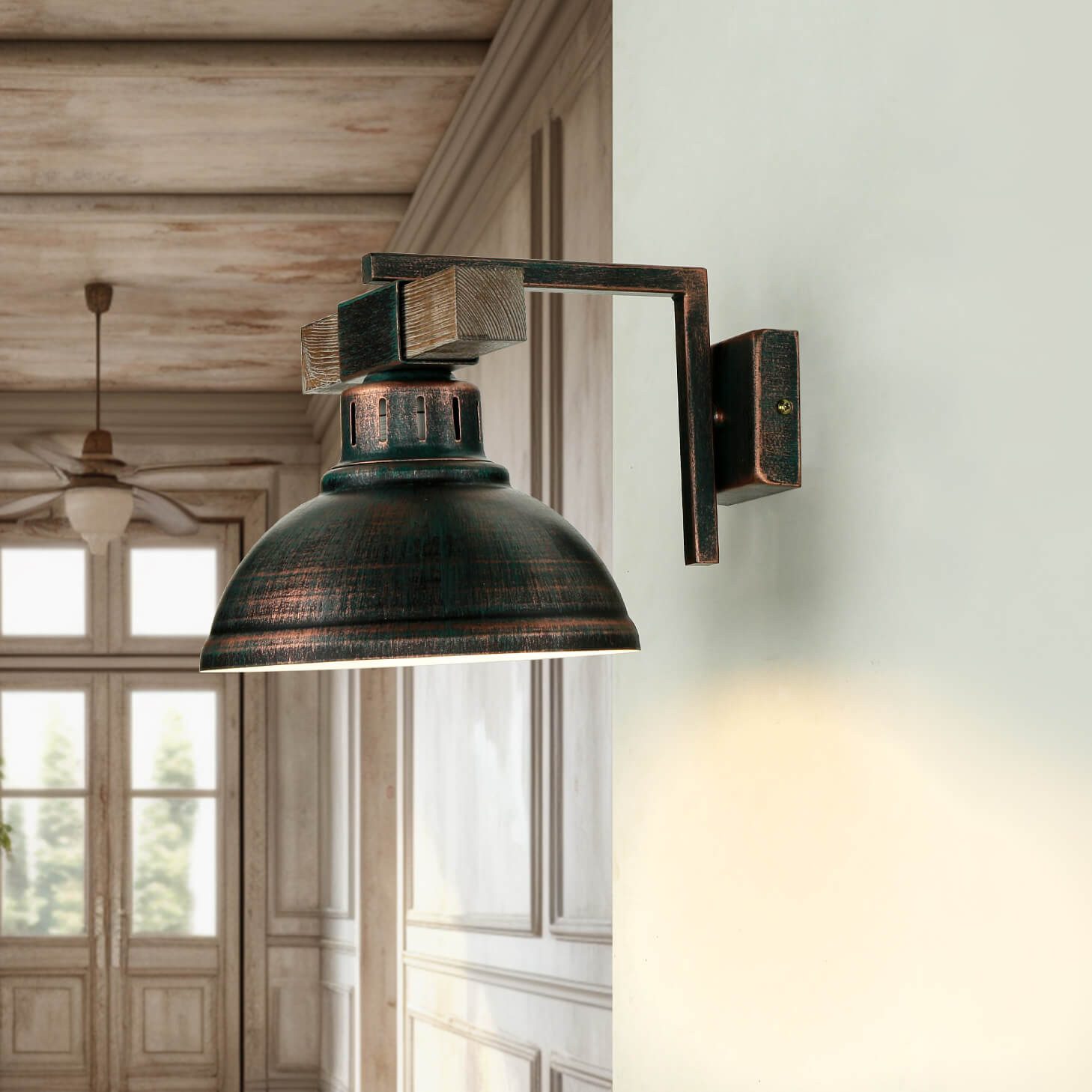 Licht-Erlebnisse Wandleuchte HAKON, ohne Leuchtmittel, Metall Holz in Kupfe günstig online kaufen