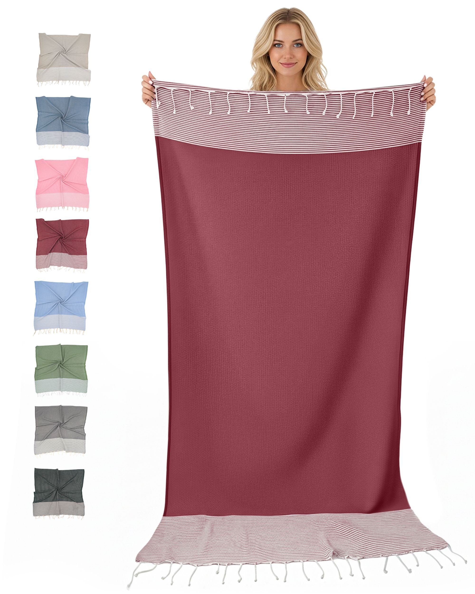 furora HOLIDAY Saunatuch Strandtuch Hamamtuch: groß 100x200 cm Saunatuch, Strandhandtuch dünn, Strandtuch Saunatuch aus 100% Baumwolle Strandtuch Set