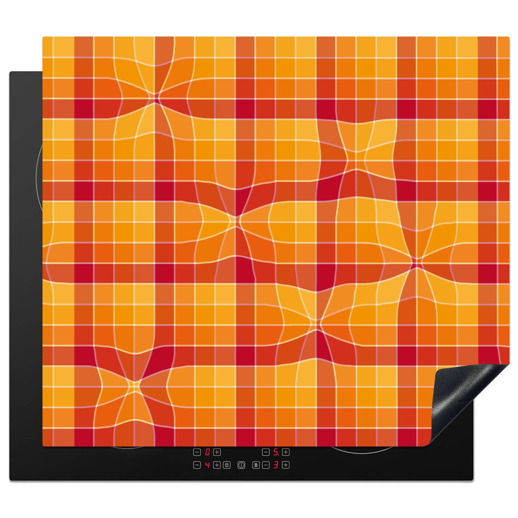 MuchoWow Herdblende-/Abdeckplatte Orange - Muster - Abstrakt, Vinyl, (1 tlg), 60x52 cm, Mobile Arbeitsfläche nutzbar, Ceranfeldabdeckung
