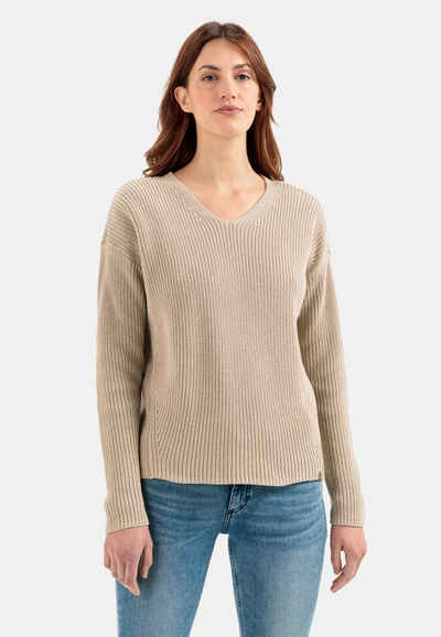 camel active Strickpullover mit V-Ausschnitt Markenlabel