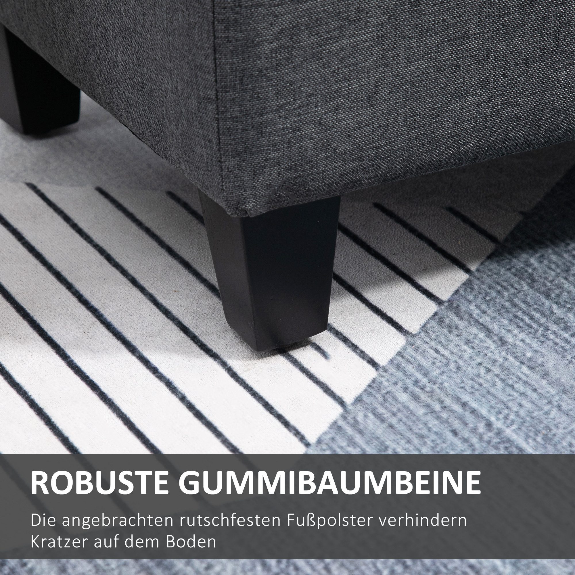 HOMCOM Sitzbank Stauraum mit Leinenoptik, Holzbeine für Flur (Truhenbank, 1-St., Polsterbank), Schlafzimmer, Wohnzimmer, Gummiholz, Dunkelgrau, 100 x 40 x 44 cm – Bild 5 von 5