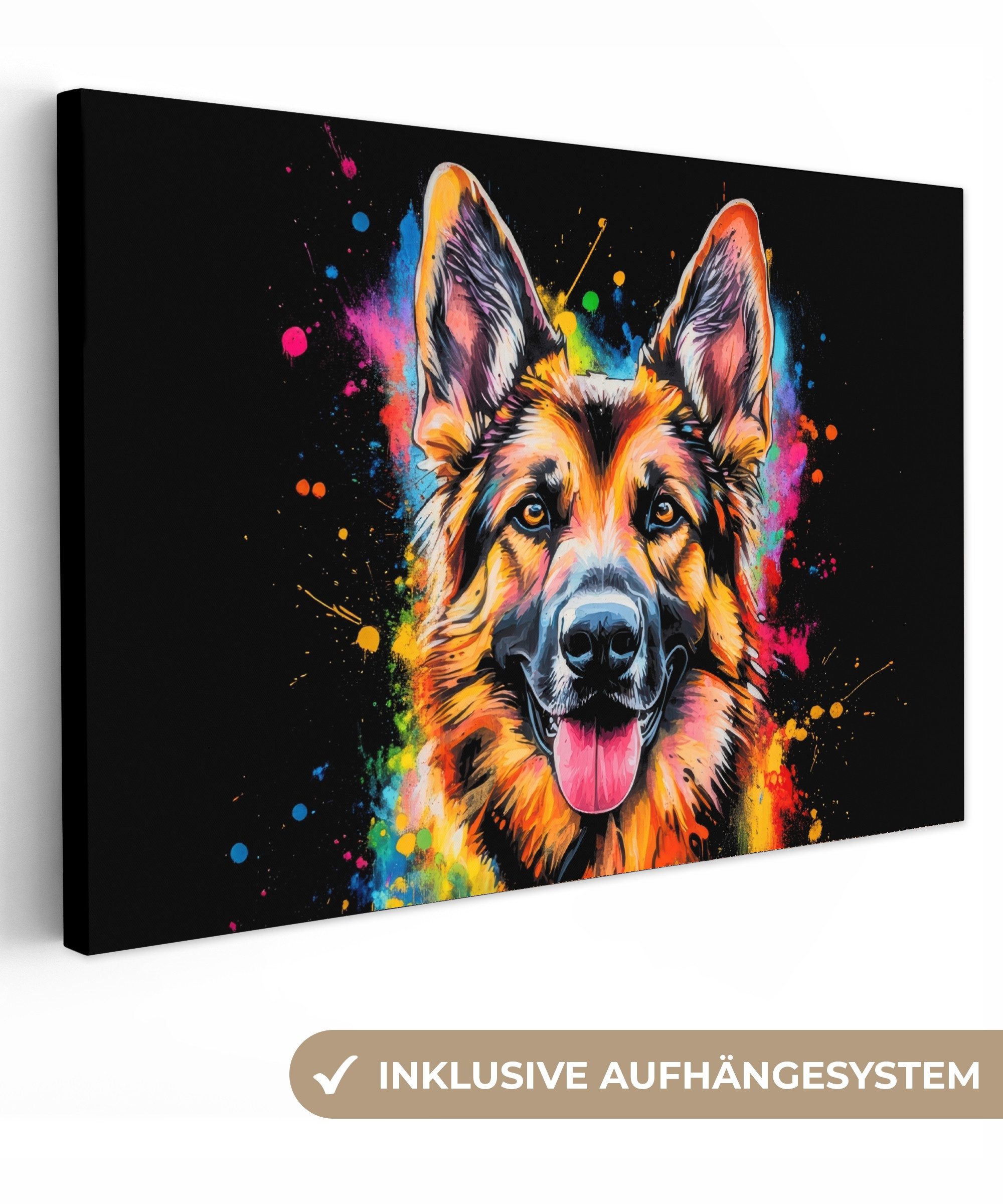 OneMillionCanvasses® Leinwandbild Graffiti - Tiere - Hund - Deutscher Schäferhund, Fotodruck (1 St), Leinwand Bilder Klein, Wand Dekoration Aesthetic 30x20 cm