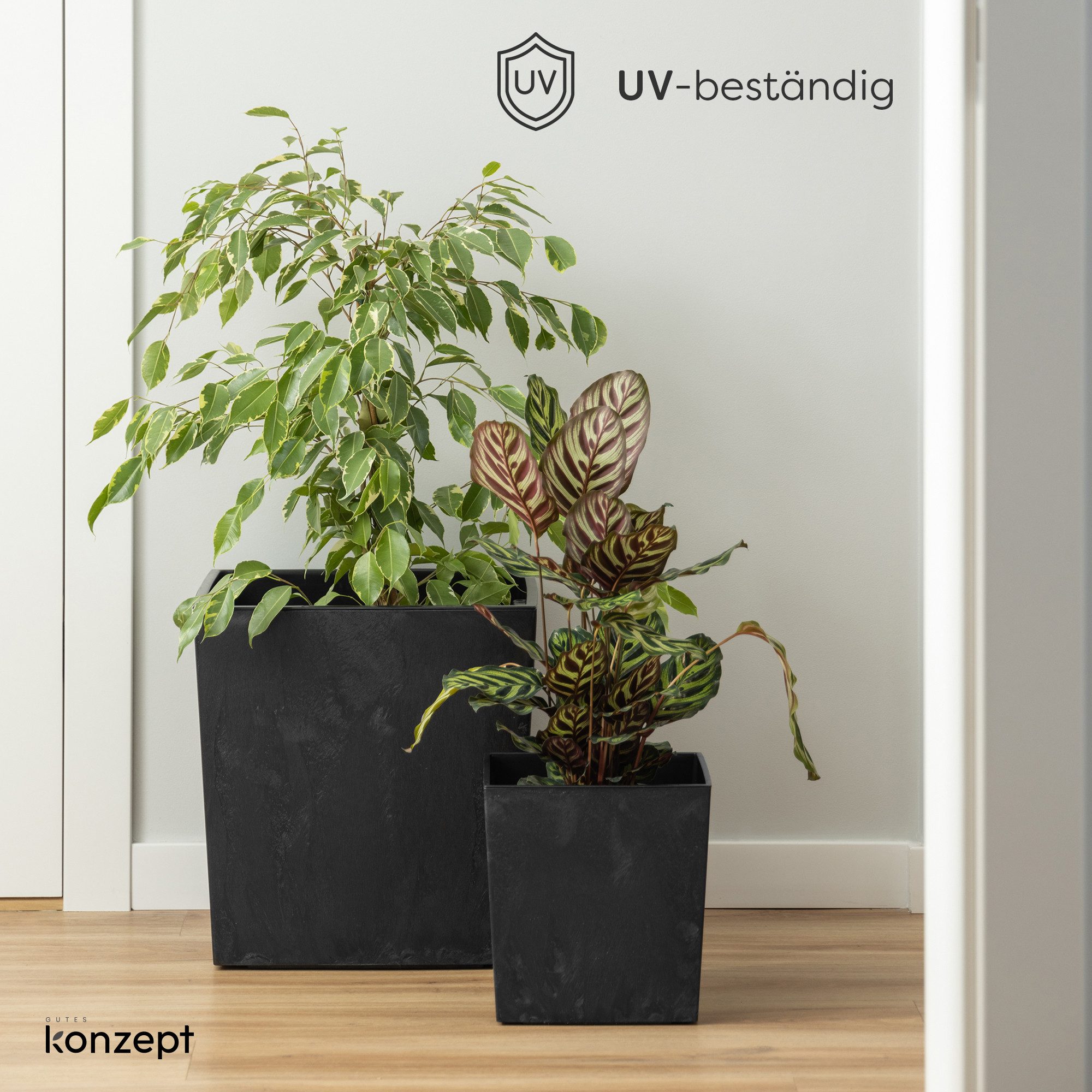 KONZEPT Pflanzkübel Blumenkübel mit Einsatz, XL 40x40x40 cm – UV-beständig & wetterfest, recyceltem Kunststoff, Beton-Optik für Garten, Balkon & Terrasse – Bild 3 von 5