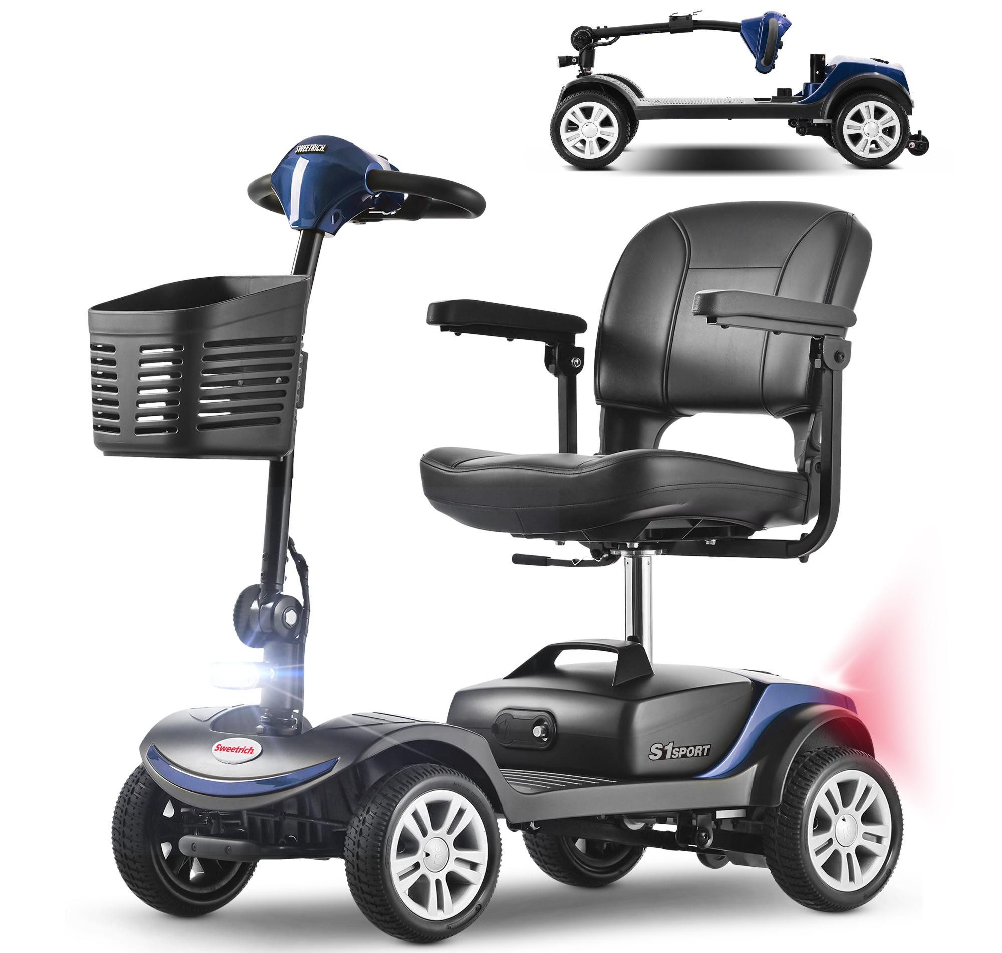 LVHOM Elektromobil faltbar,Hinter-Stoßdämpfer,14.5cm hohes Fahrgestell,15-25 km,12Ah, 300 W, 6 km/h, (136 kg Tr.Kr. 4-Rad-Scooter mit 360° drehbarer verdickter Luxussitz, Korb, LCD-Display + verstellbare Armlehnen + E-Bremse, sensibles Anhalten), Gesamtgewicht: 46kg