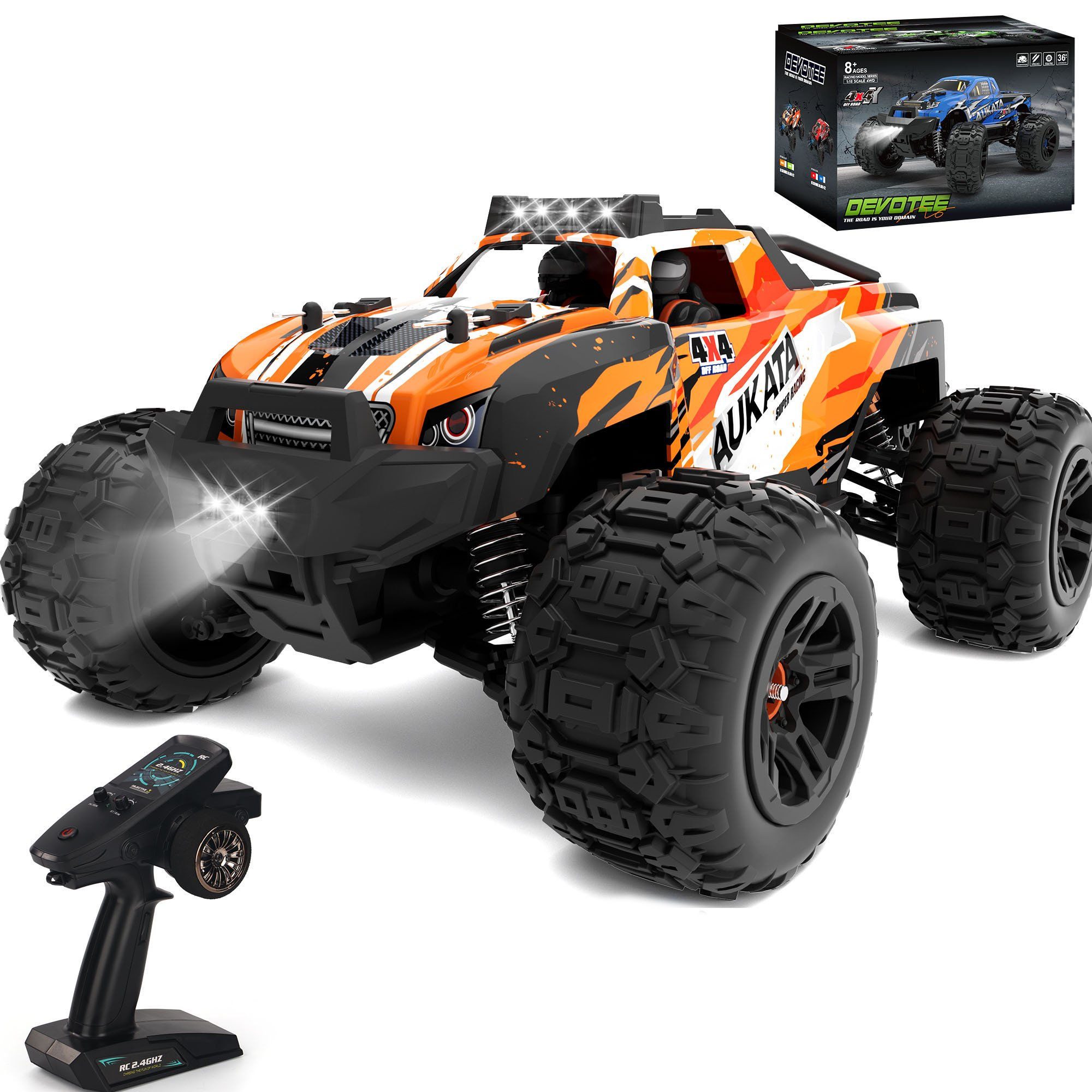 COIL RC-Buggy Ferngesteuertes Auto, Spielzeugauto, Geländewagen, (KJ-O21, für Kinder ab 8 Jahren, Head-up-Räder), LED, 4x4, 1:18, 4WD Buggy, 2.4Ghz, Bis zu 36 km/h
