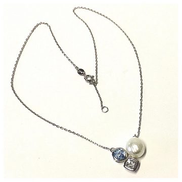 Edelschmiede925 Collier Collier mit Perle, Zirkonia + syn. Blautopas 925