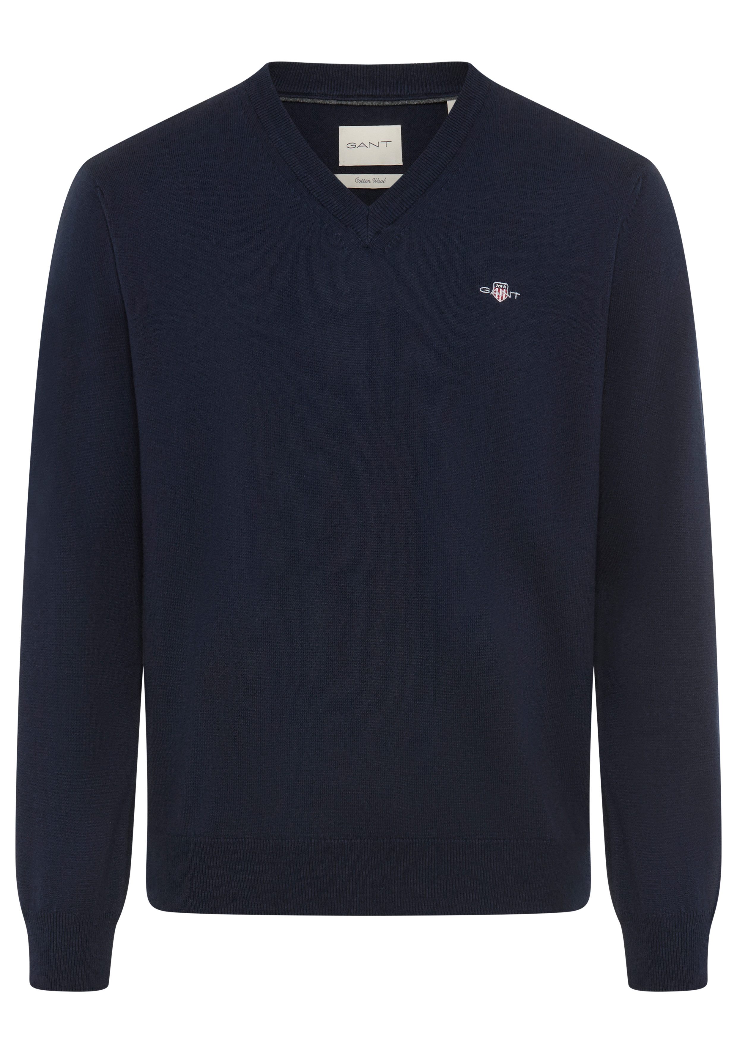 Gant V-Ausschnitt-Pullover COTTON/WOOL normale Passform, Strickpullover